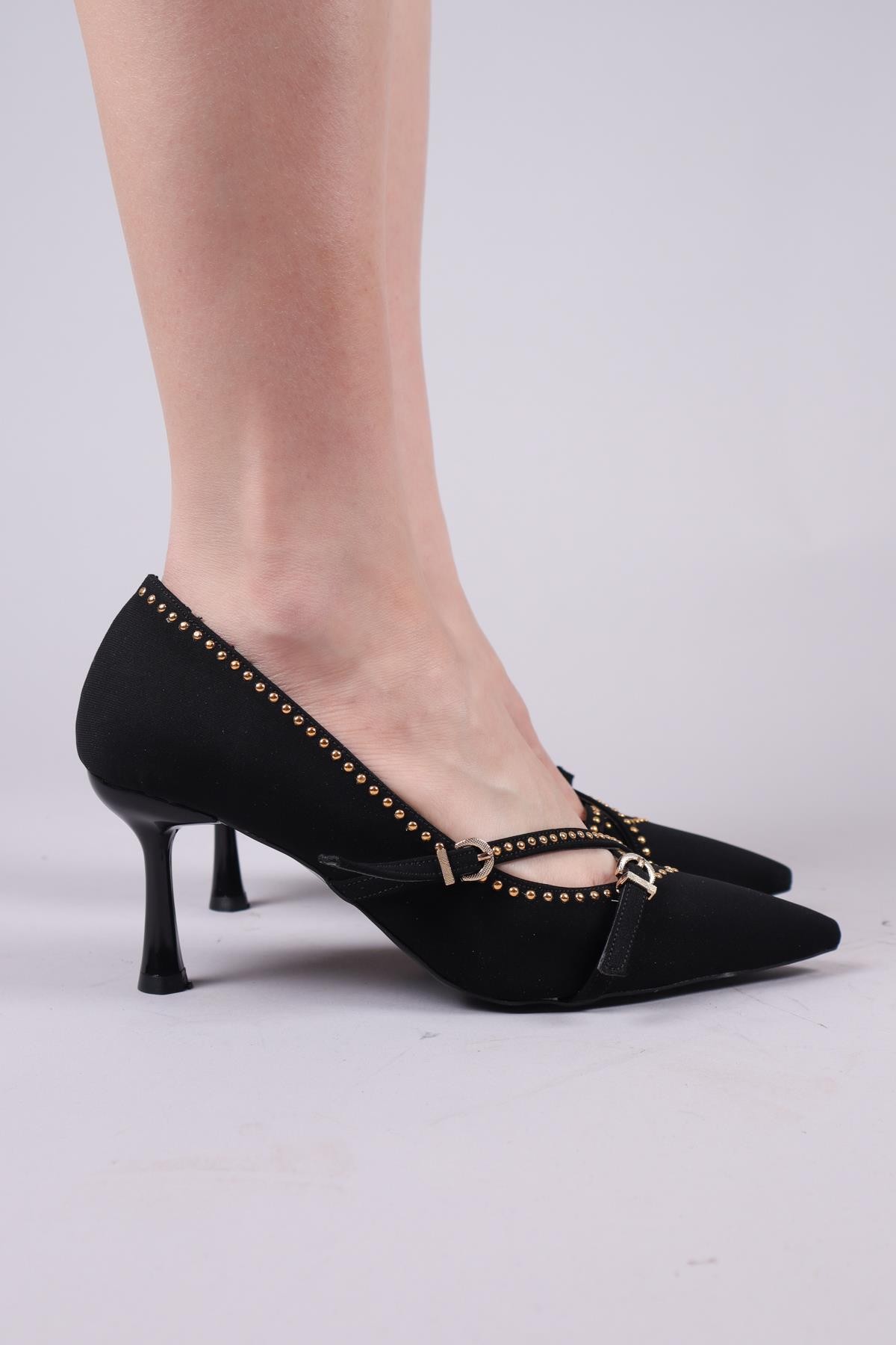 GLIY Gold Aksesuarlı Topuklu Ayakkabı SİYAHTOPUKLU AYAKKABI