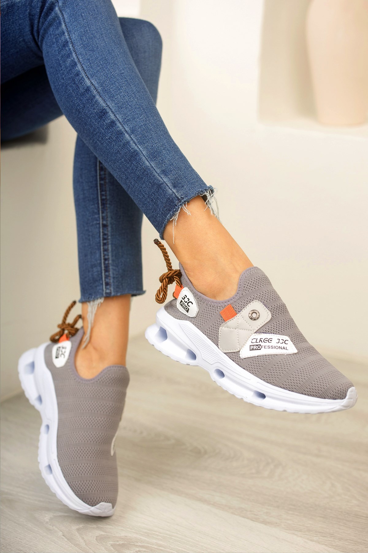 Gri Triko Kadın SneakersSPOR AYAKKABI