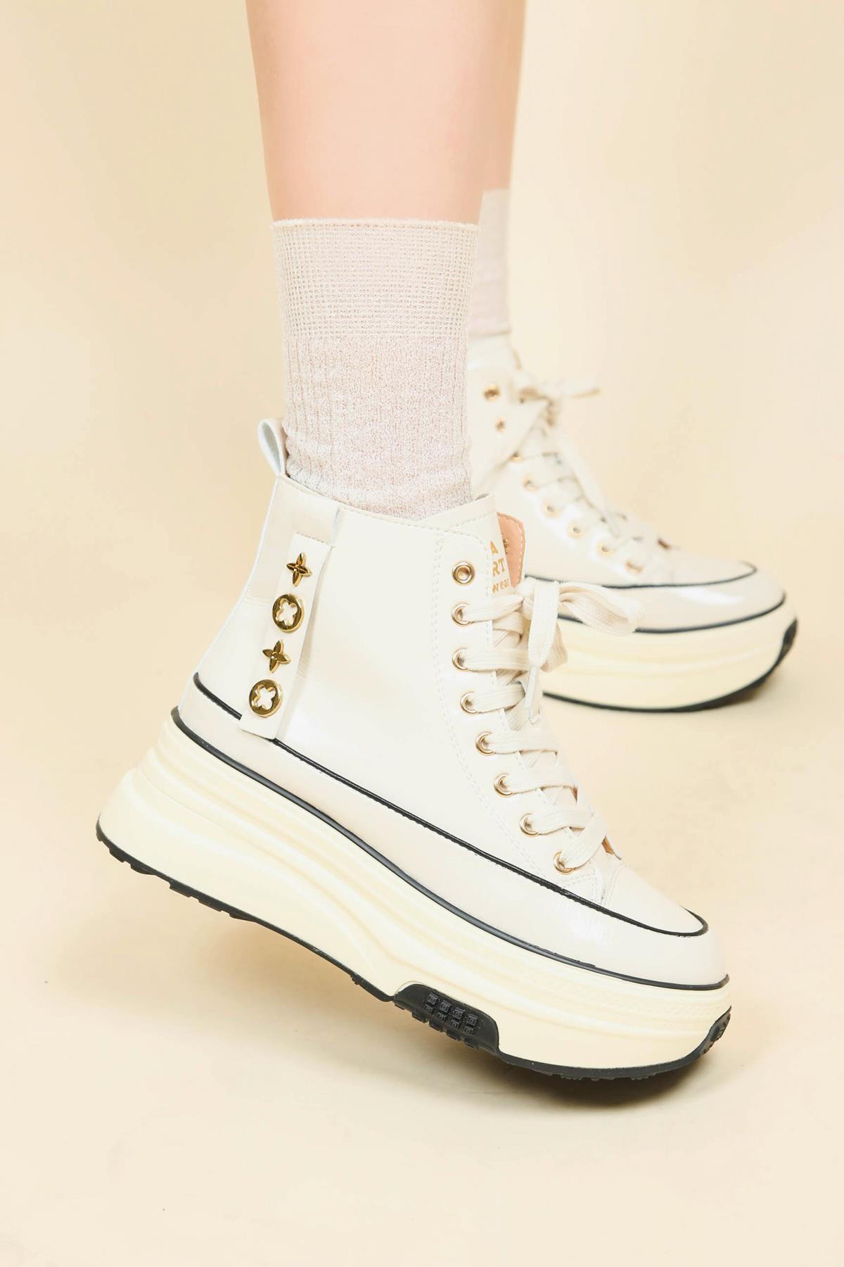 GUJA Kalın Taban Rugan Sneakers Bot KREMBOT