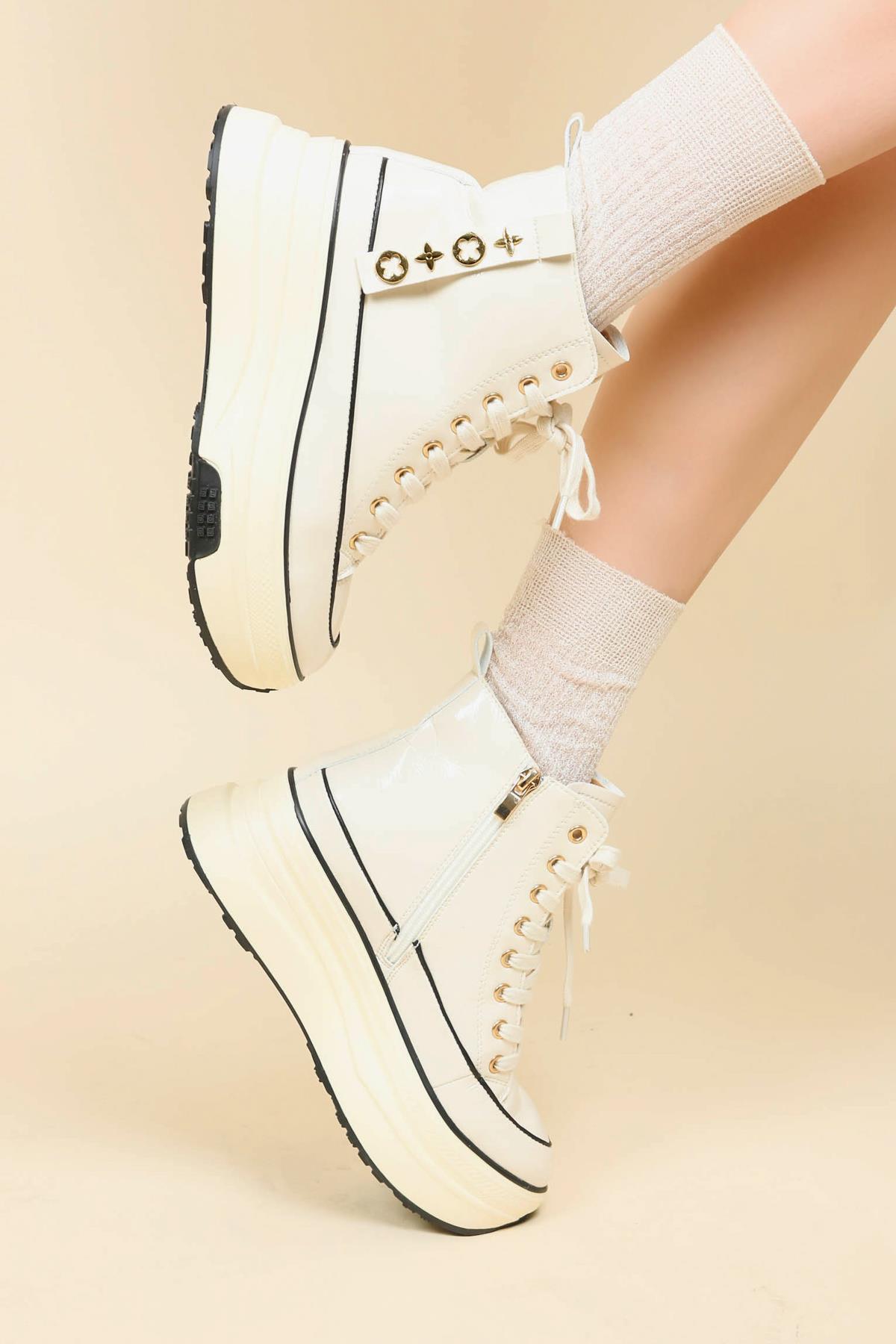 GUJA Kalın Taban Rugan Sneakers Bot KREMBOT