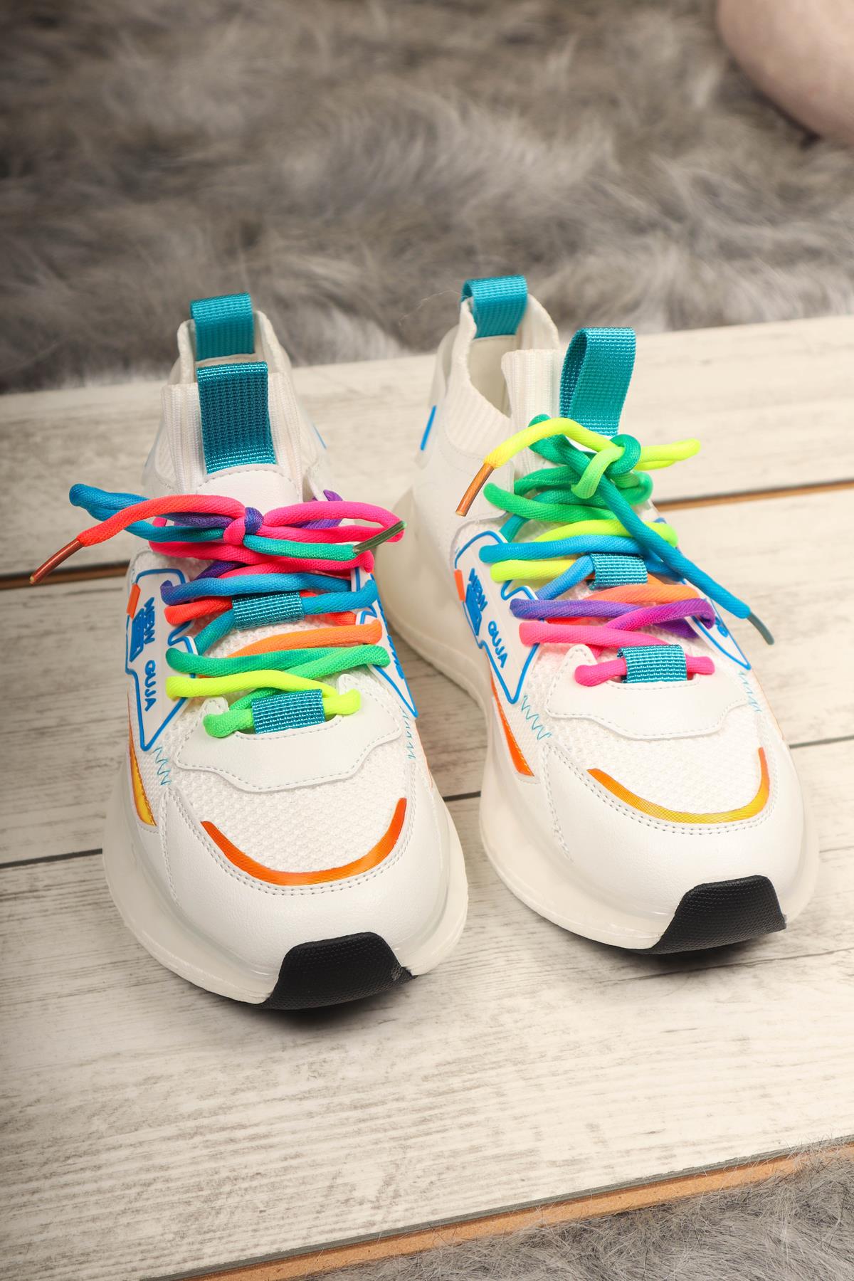 GUJA Renkli Bağcıklı Triko Unisex Spor Ayakkabı BEYAZSPOR AYAKKABI