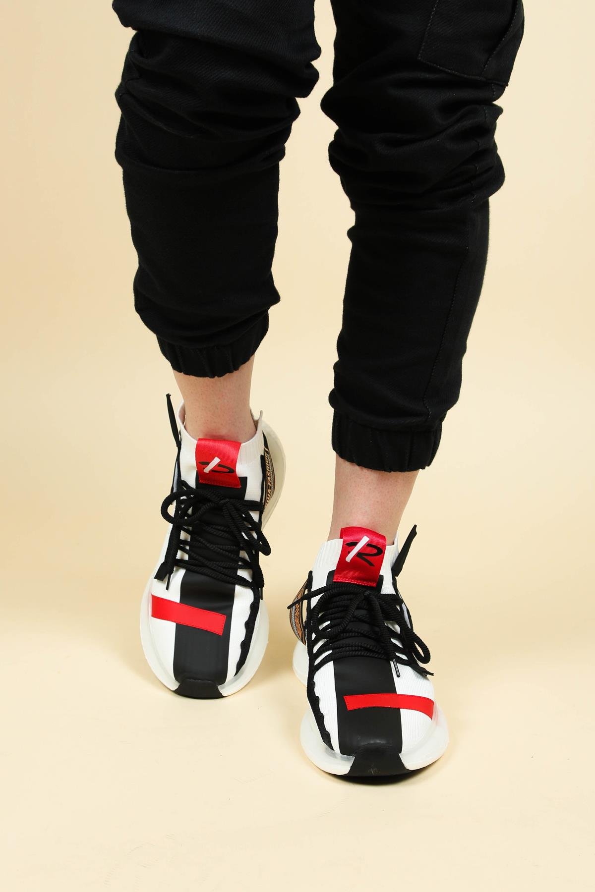 GUJA Şeffaf Taban Triko Erkek Spor Ayakkabı BEYAZERKEK