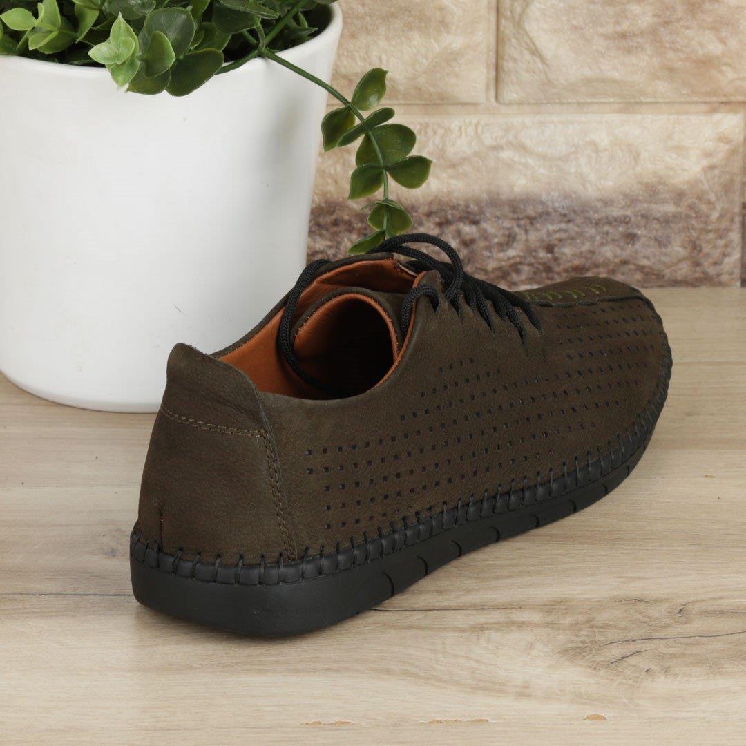 Haki Hakiki Deri Erkek Günlük Ayakkabı