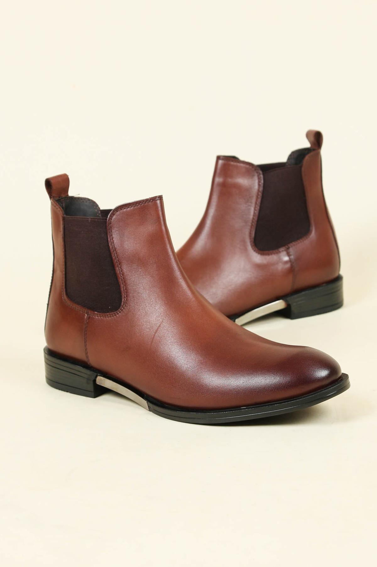 Hakiki Deri Lastikli Casual Erkek Bot KAHVE