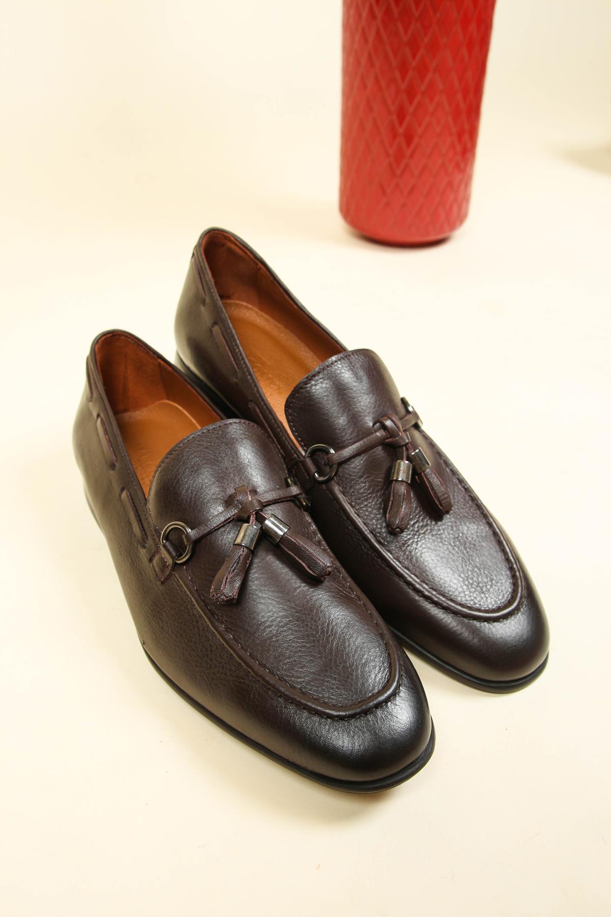 Hakiki Deri Püsküllü Erkek Ayakkabı KAHVEERKEK