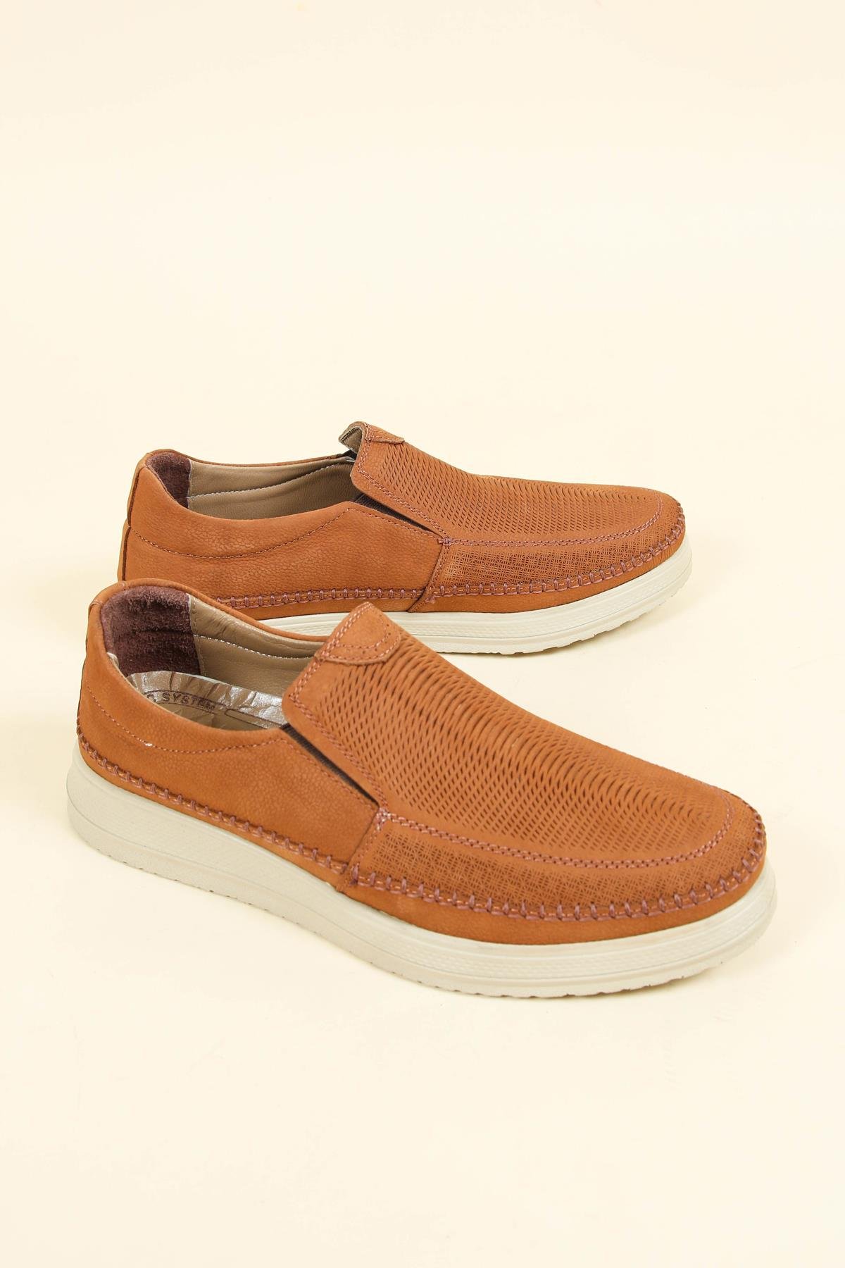 Hakiki Nubuk Lastikli Lazer Detaylı Erkek Ayakkabı TABAERKEK