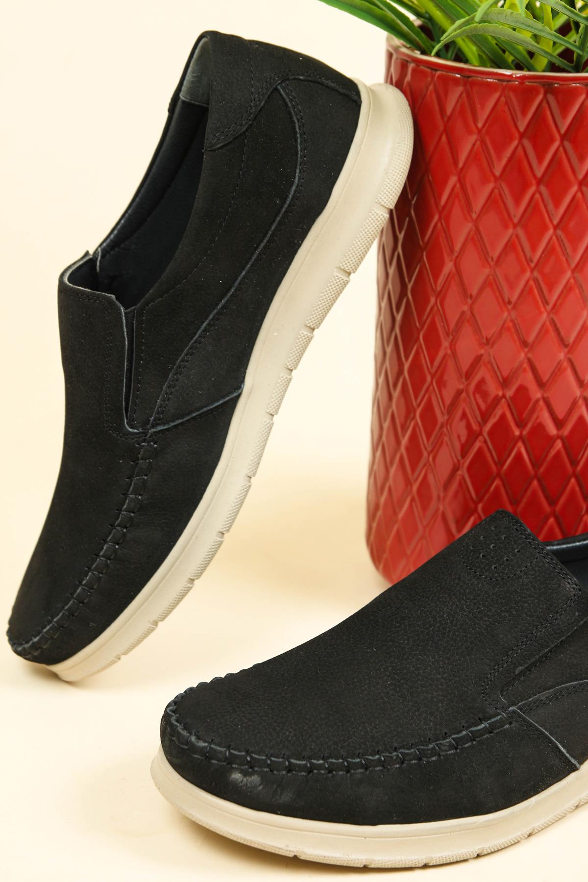 Hakiki Nubuk Saraçlı Lastikli Erkek Ayakkabı SİYAHERKEK