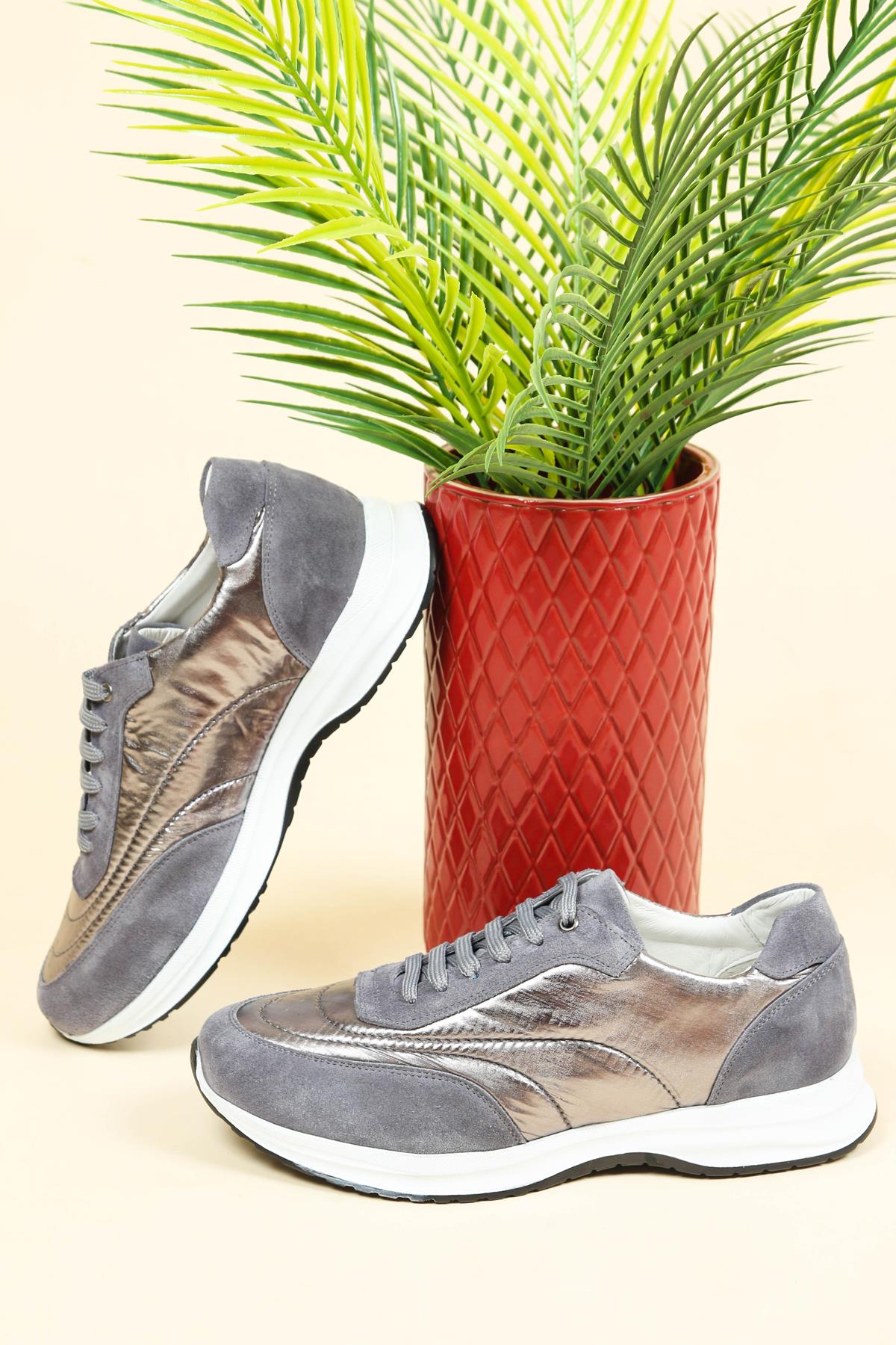 Hakiki Süet Parlak Garnili Bağcıklı Erkek Ayakkabı GRİERKEK