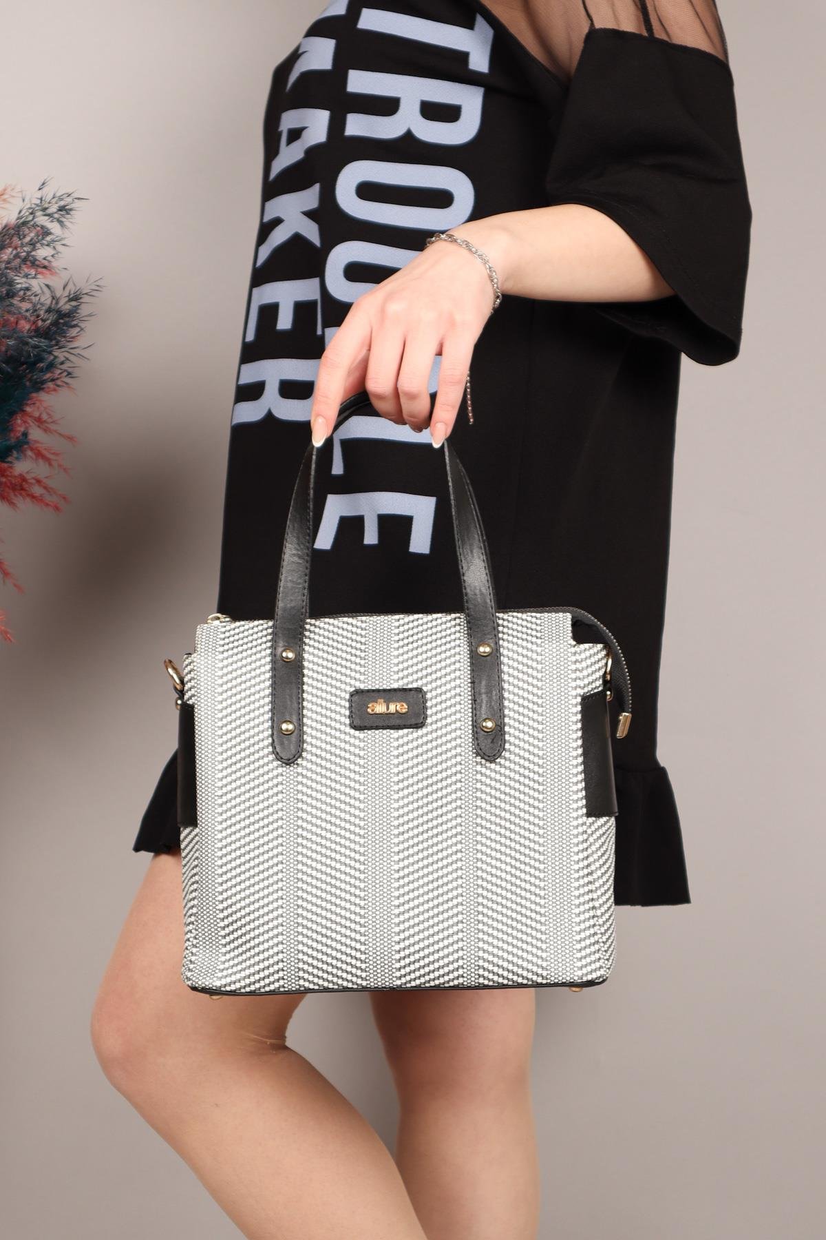 Hasır Baskı Kadın Çanta SİYAHÇANTA