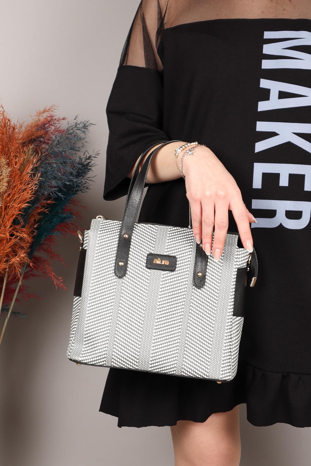 Hasır Baskı Kadın Çanta SİYAHÇANTA