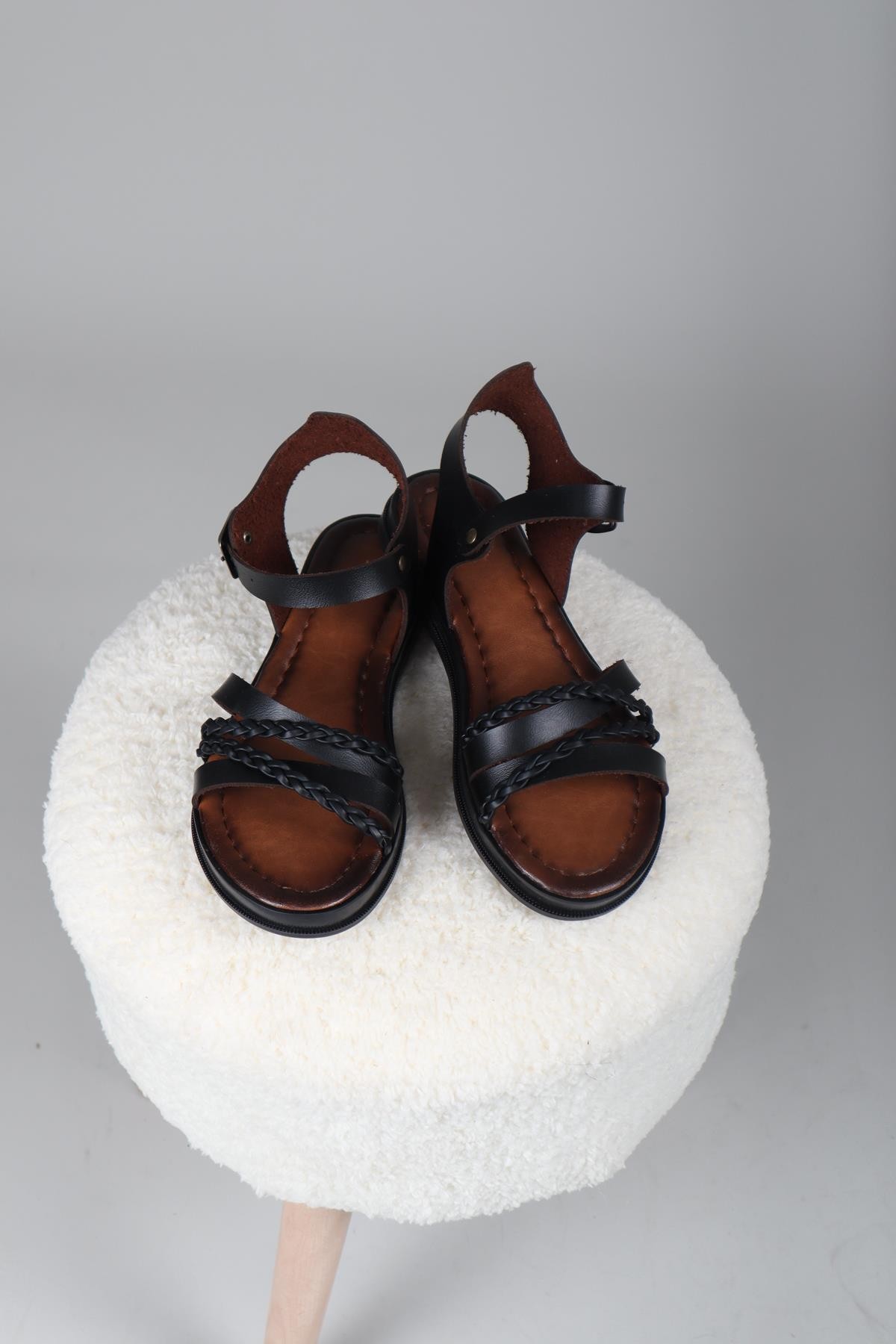 Hena Örgü Vaketa Sandalet SİYAHSANDALET