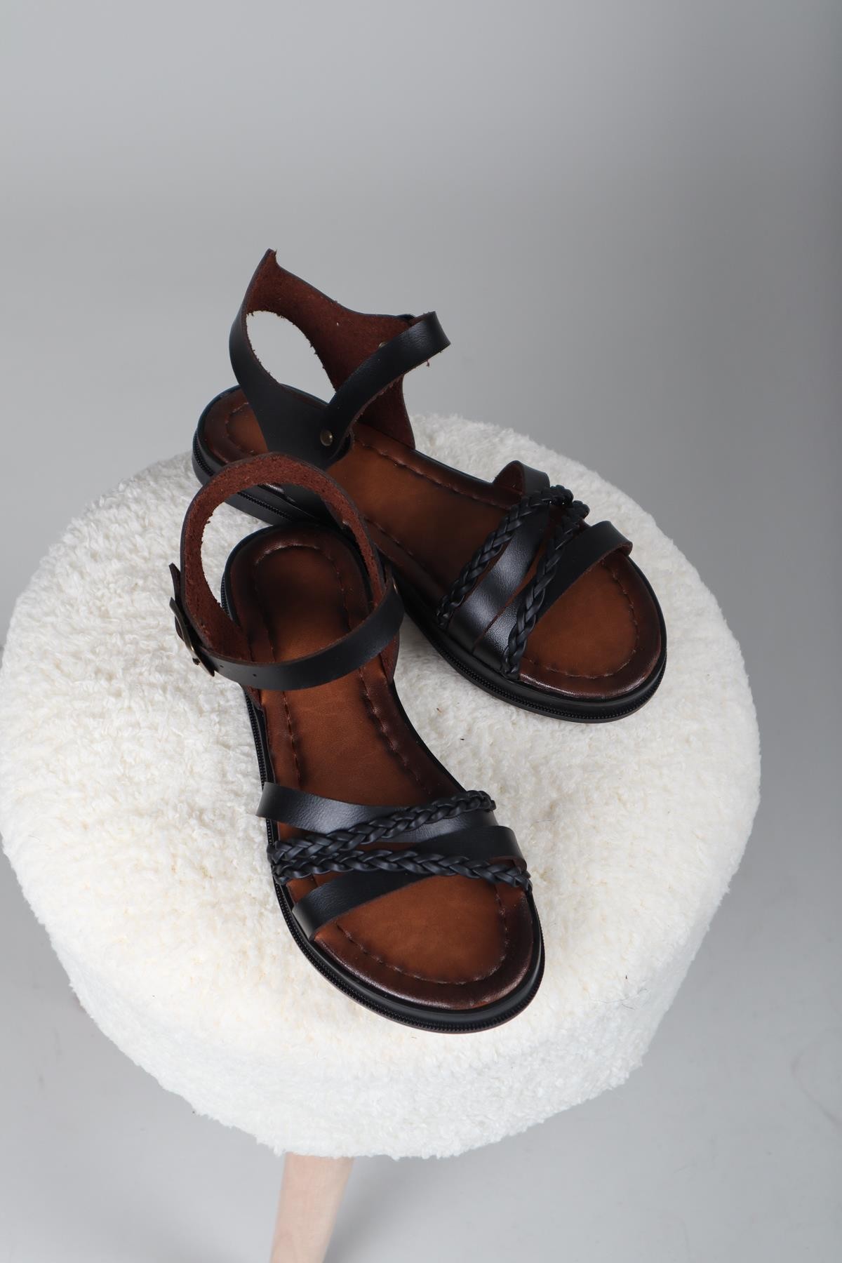 Hena Örgü Vaketa Sandalet SİYAHSANDALET