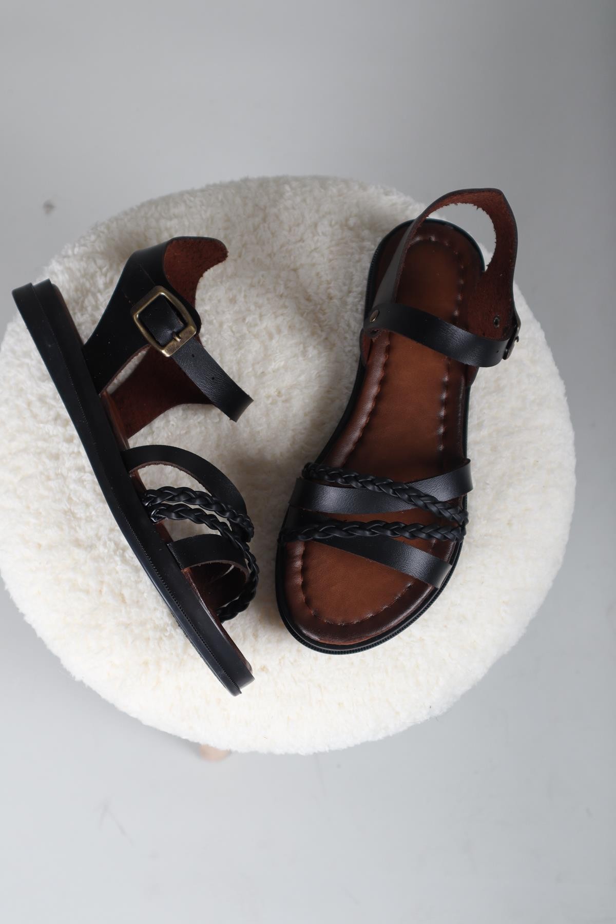 Hena Örgü Vaketa Sandalet SİYAHSANDALET