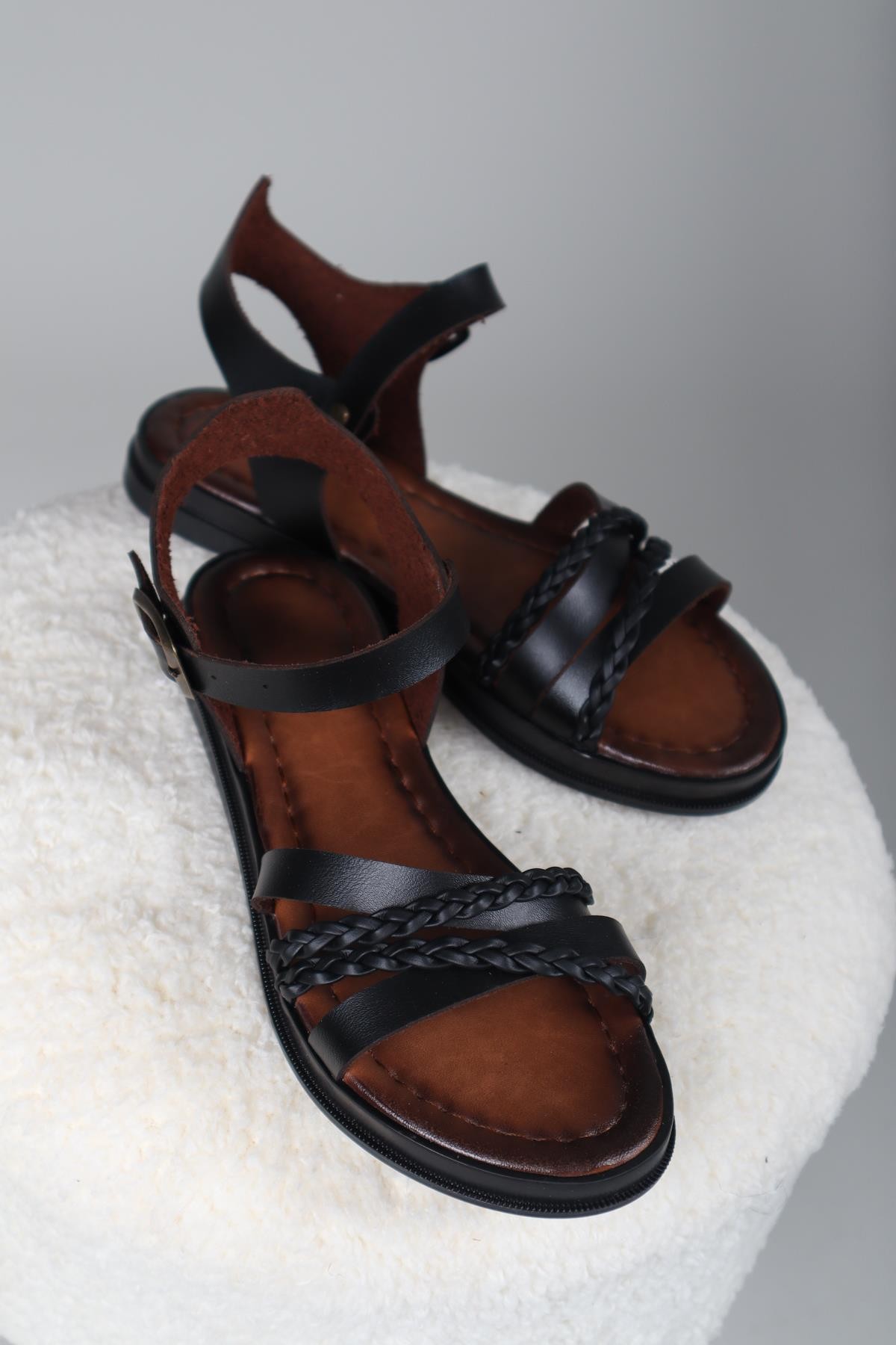 Hena Örgü Vaketa Sandalet SİYAHSANDALET