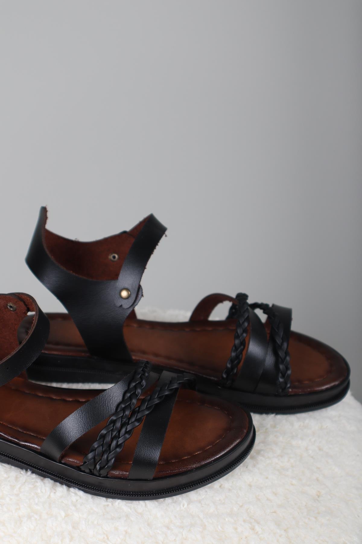 Hena Örgü Vaketa Sandalet SİYAHSANDALET