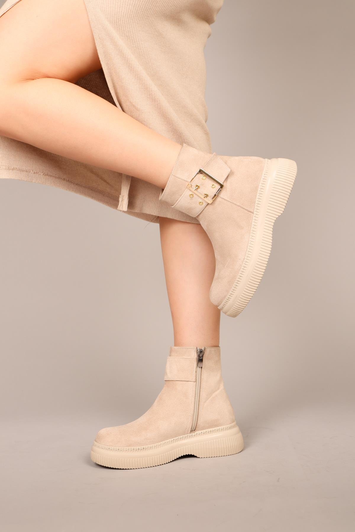 HİLDA Gold Tokalı Süet Bilek Bot TENBOT