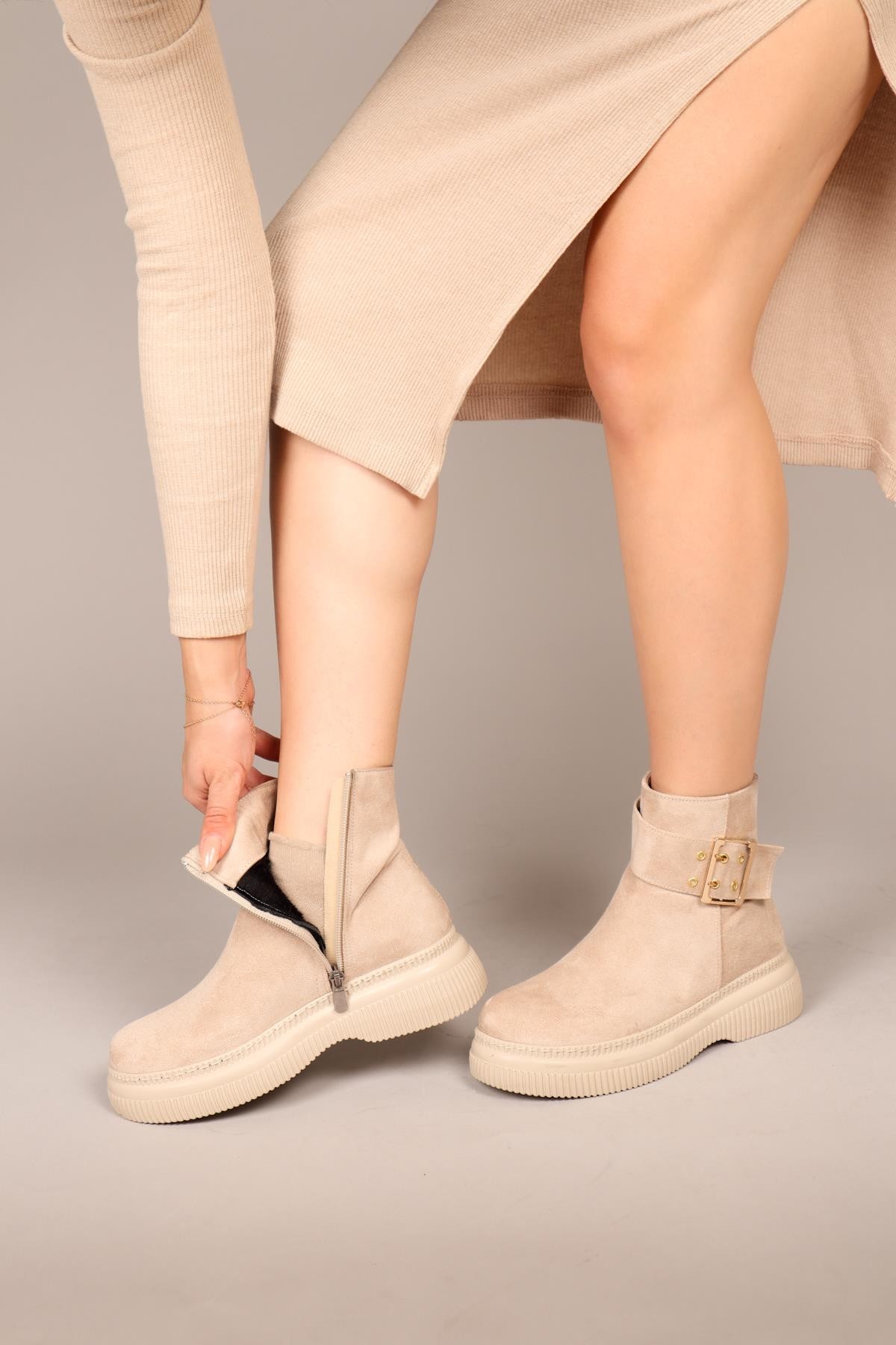 HİLDA Gold Tokalı Süet Bilek Bot TENBOT