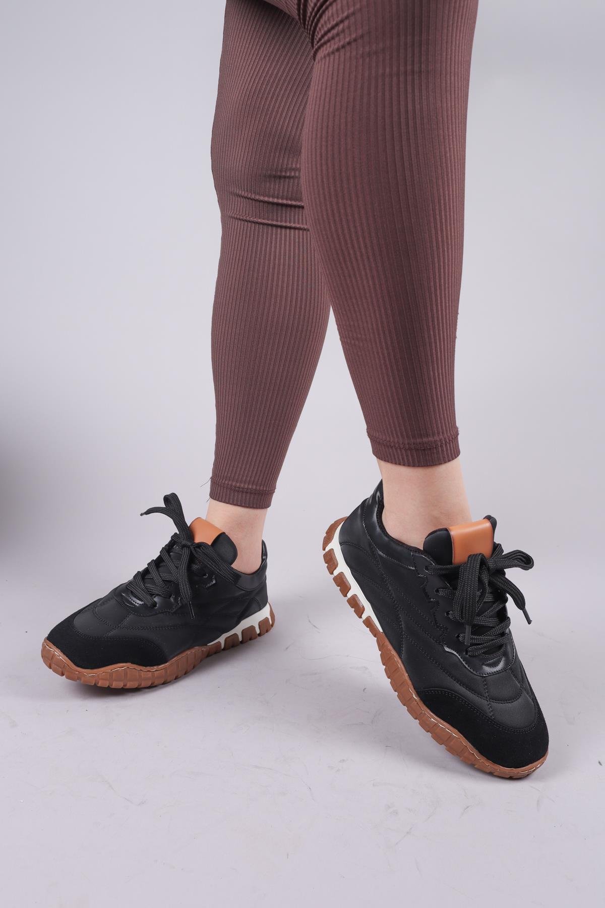 HİMARA Süet-Cilt Garnili Spor Ayakkabı SİYAHSPOR AYAKKABI