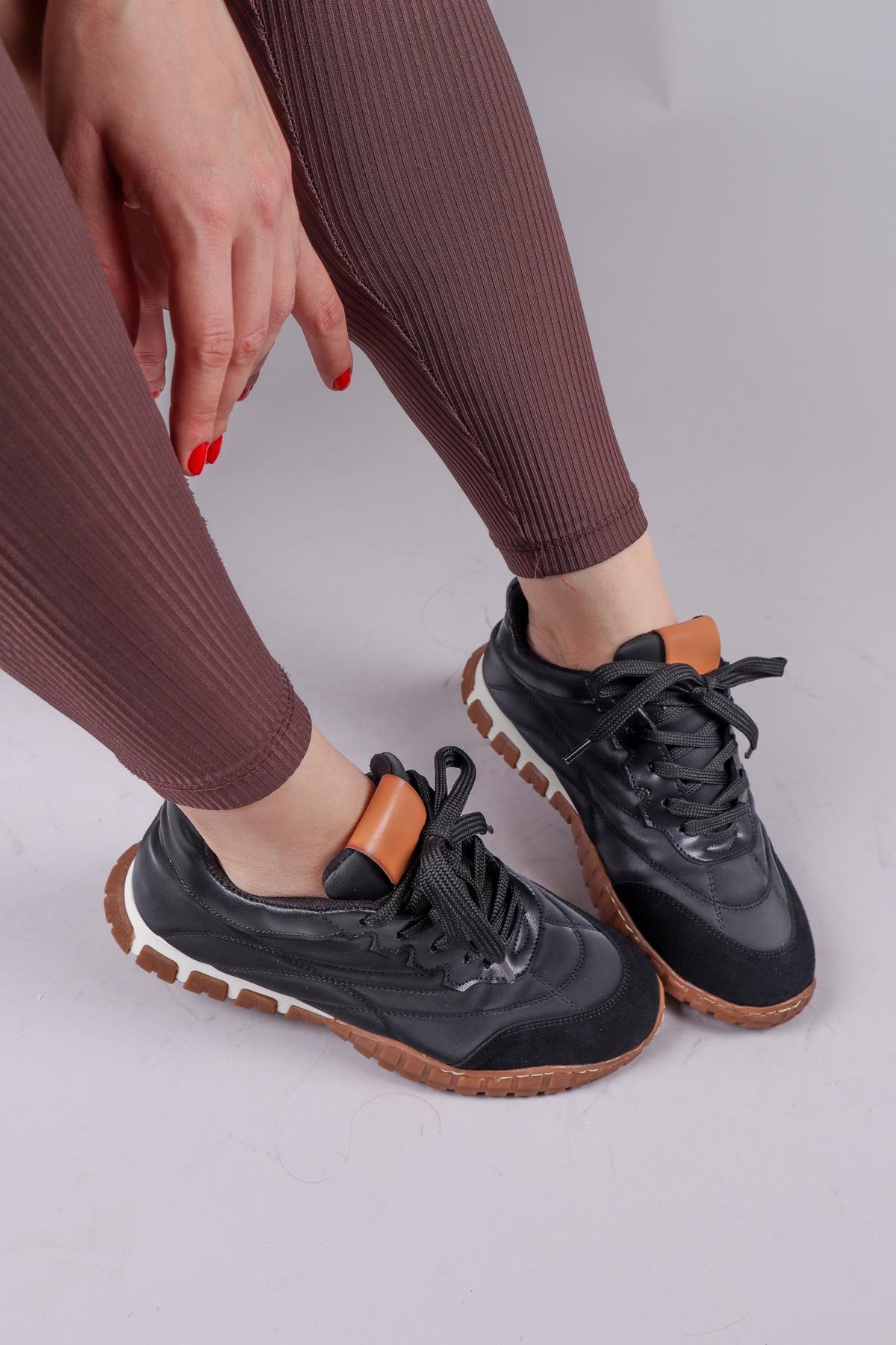 HİMARA Süet-Cilt Garnili Spor Ayakkabı SİYAHSPOR AYAKKABI