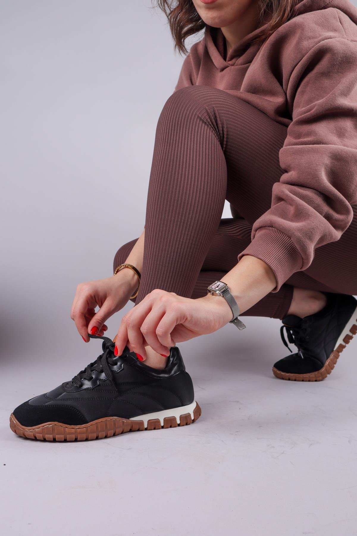 HİMARA Süet-Cilt Garnili Spor Ayakkabı SİYAH