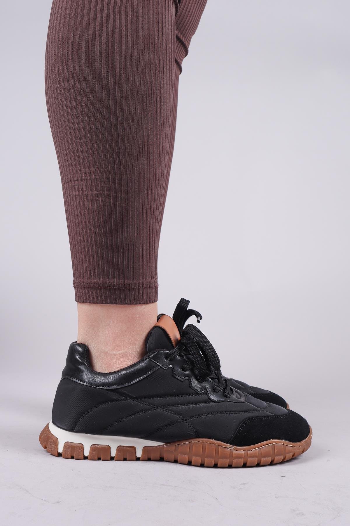 HİMARA Süet-Cilt Garnili Spor Ayakkabı SİYAHSPOR AYAKKABI