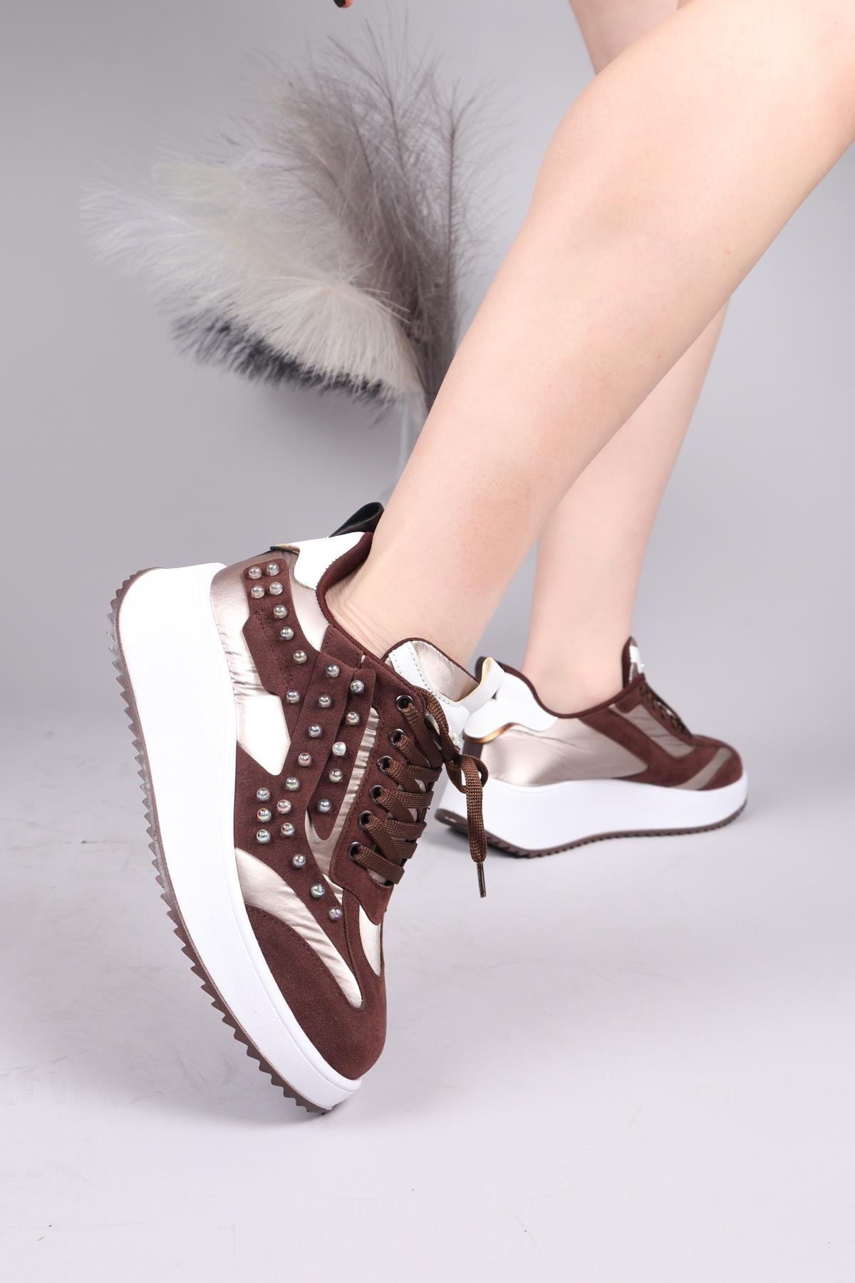 HOBART Şeffaf Çakım Boncuklu Sneakers KAHVERENGİ