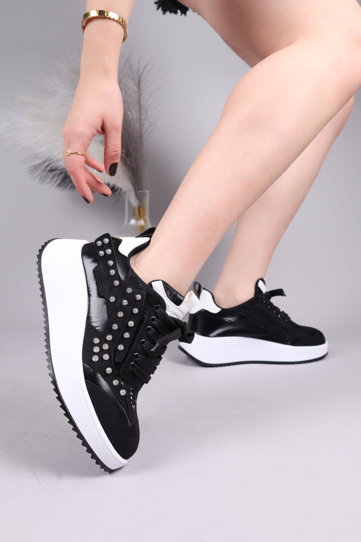 HOBART Şeffaf Çakım Boncuklu Sneakers SİYAH