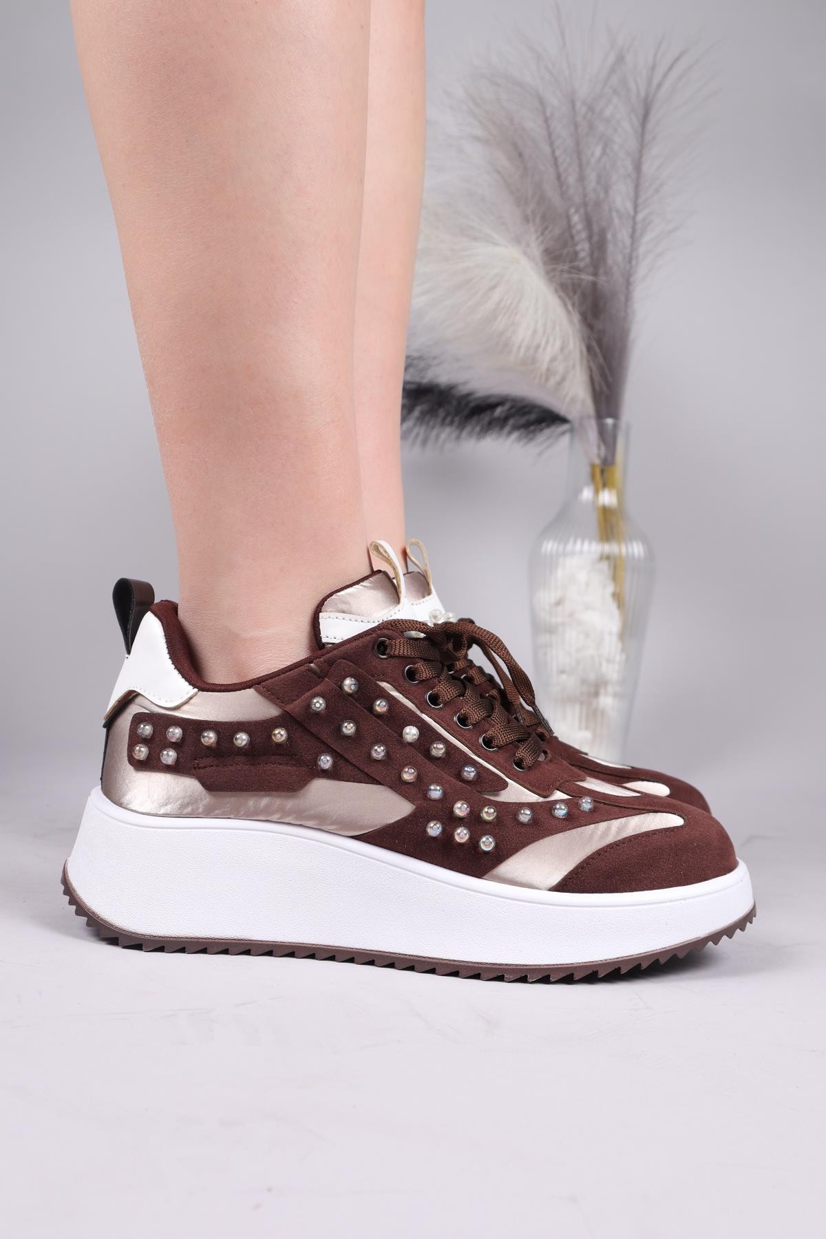 HOBART Şeffaf Çakım Boncuklu Sneakers KAHVERENGİSPOR AYAKKABI