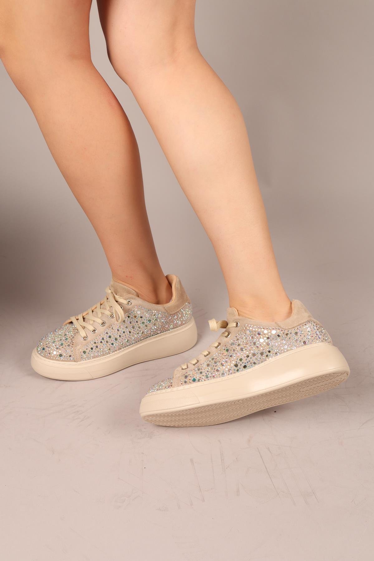 HOLLİS Taşlı Süet Sneakers BEJSPOR AYAKKABI