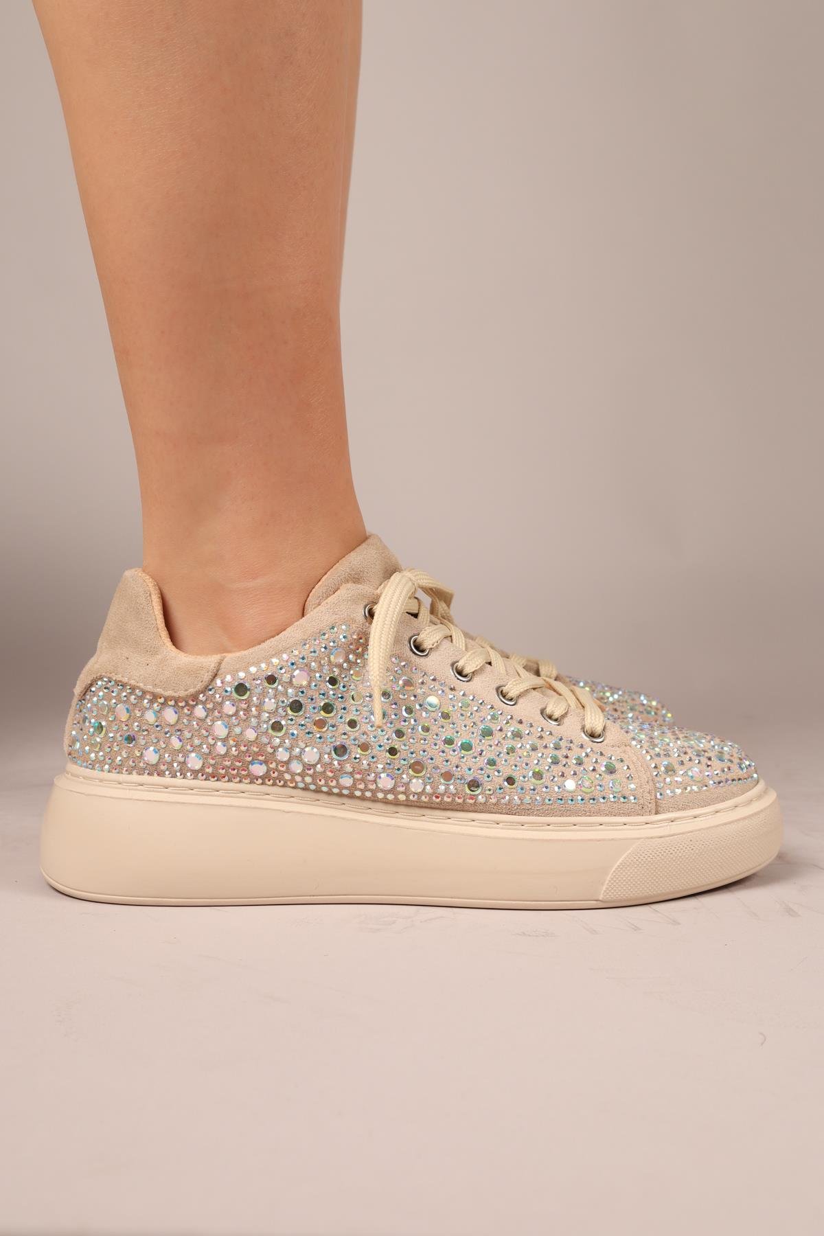 HOLLİS Taşlı Süet Sneakers BEJSPOR AYAKKABI