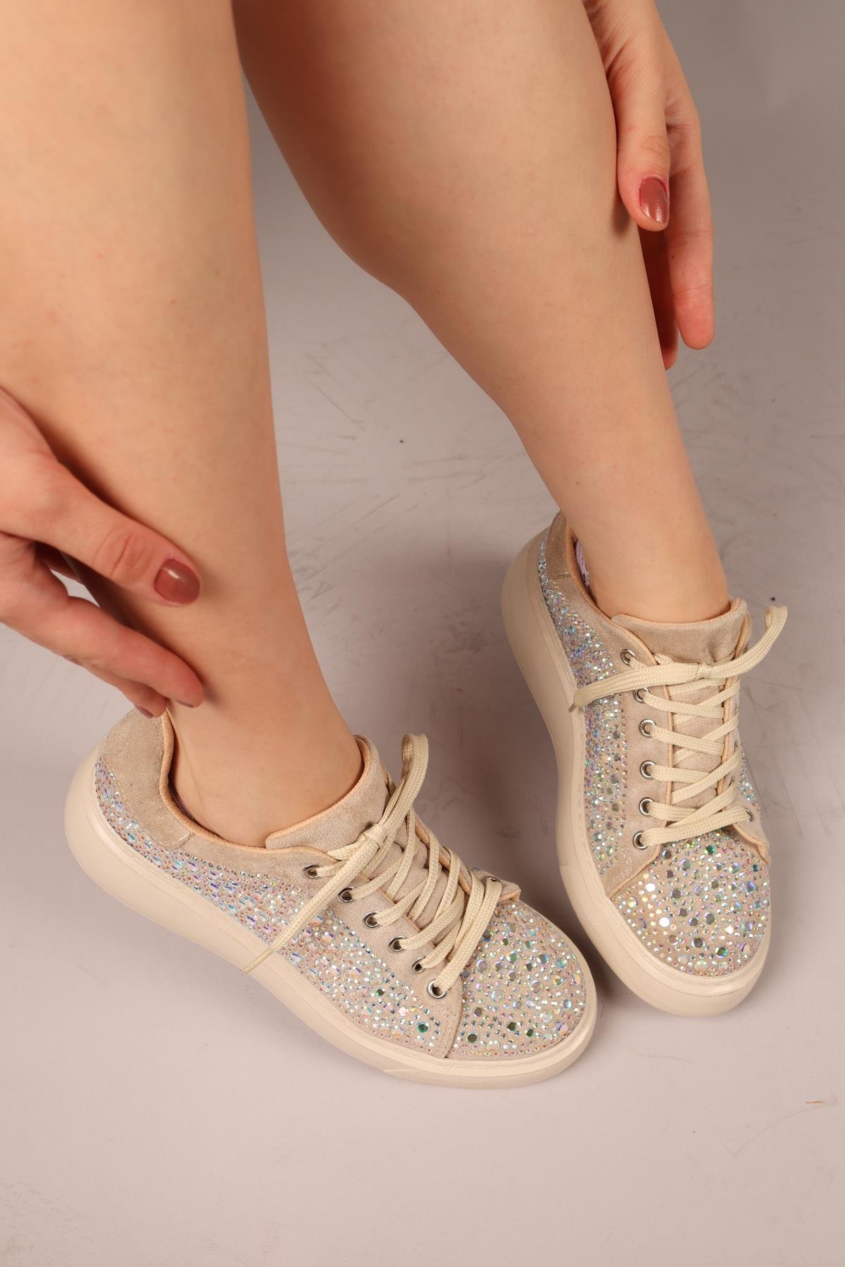 HOLLİS Taşlı Süet Sneakers BEJSPOR AYAKKABI