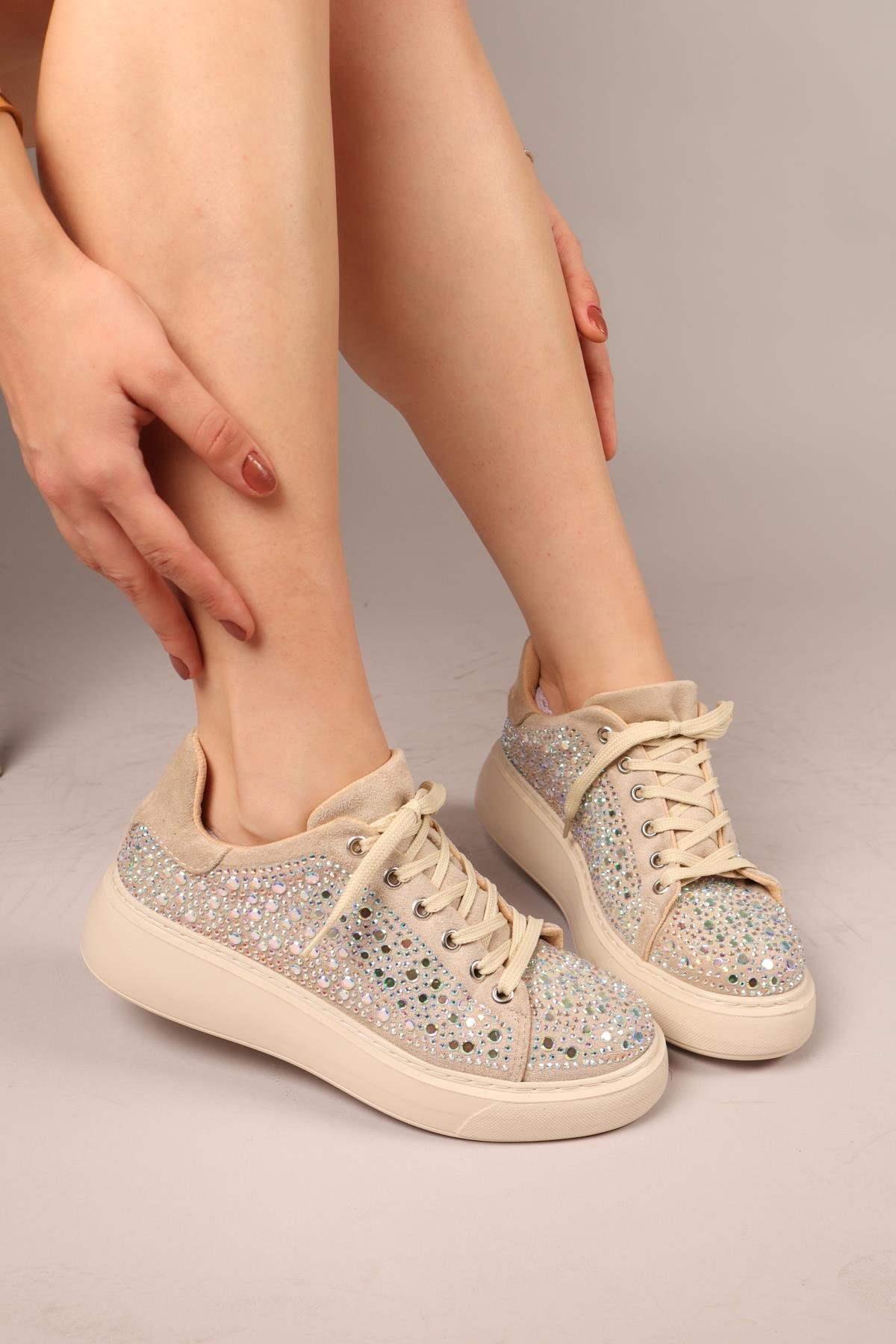 HOLLİS Taşlı Süet Sneakers BEJSPOR AYAKKABI