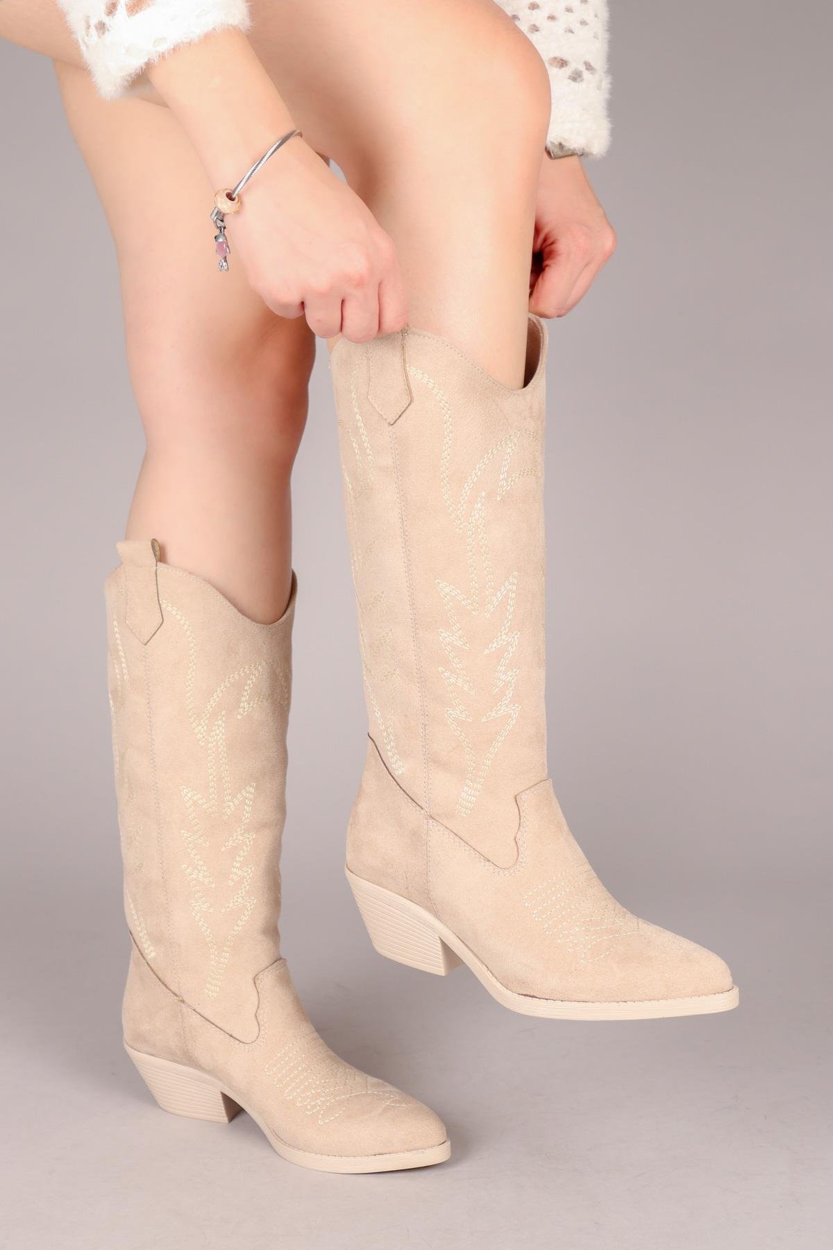 INKERI Nakışlı Süet Çizme TENÇİZME 