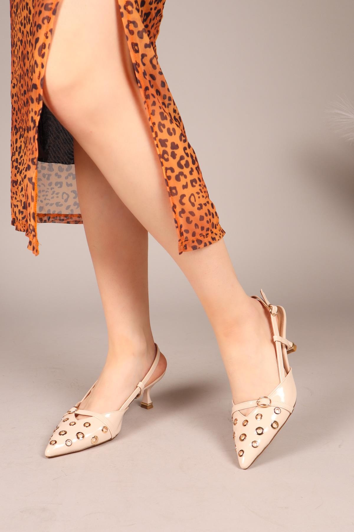 IRENA Kuşgözü Detaylı Stiletto TENTOPUKLU AYAKKABI