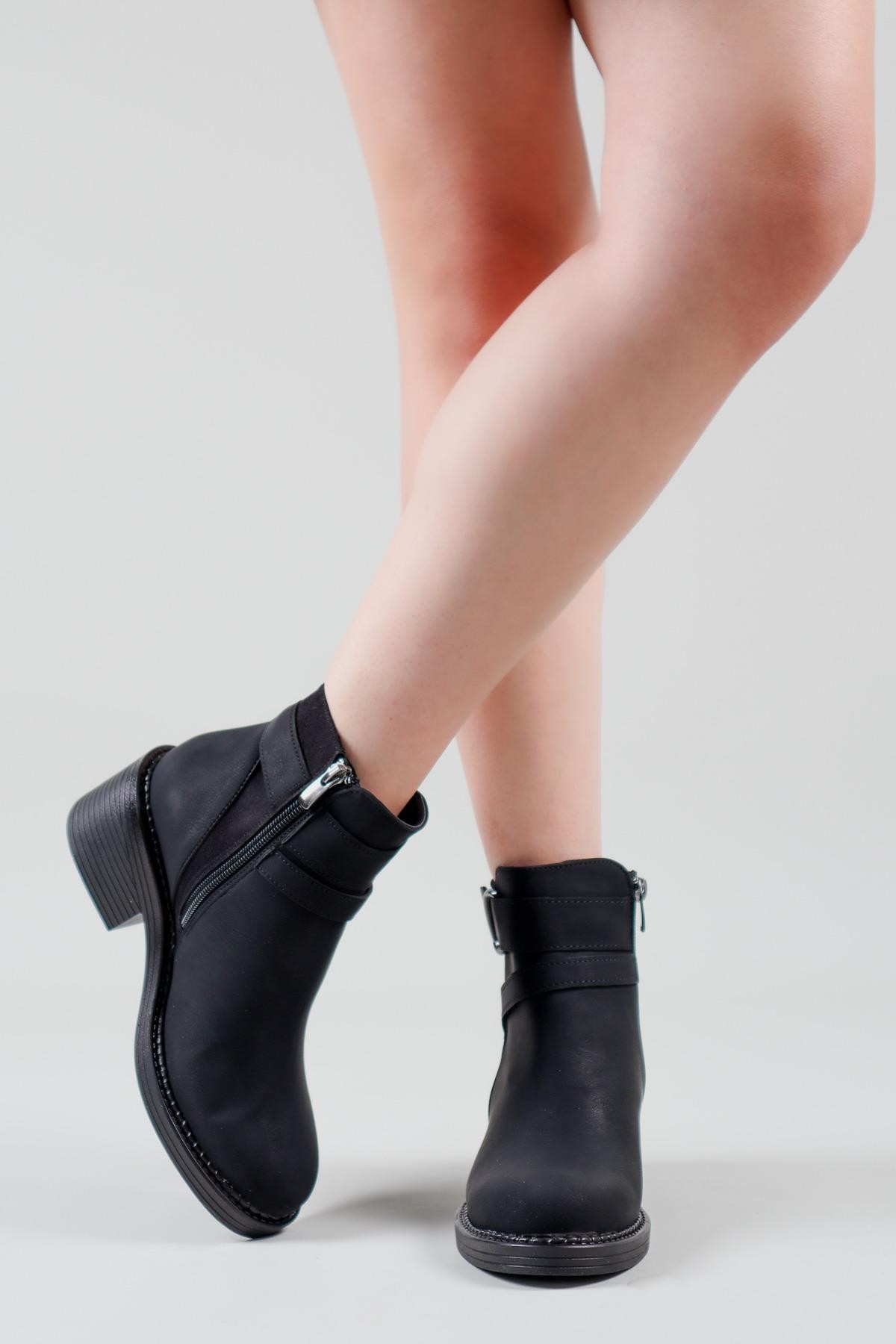 JOVANA Süet-Cilt Kadın Topuklu Bot SİYAHBOT