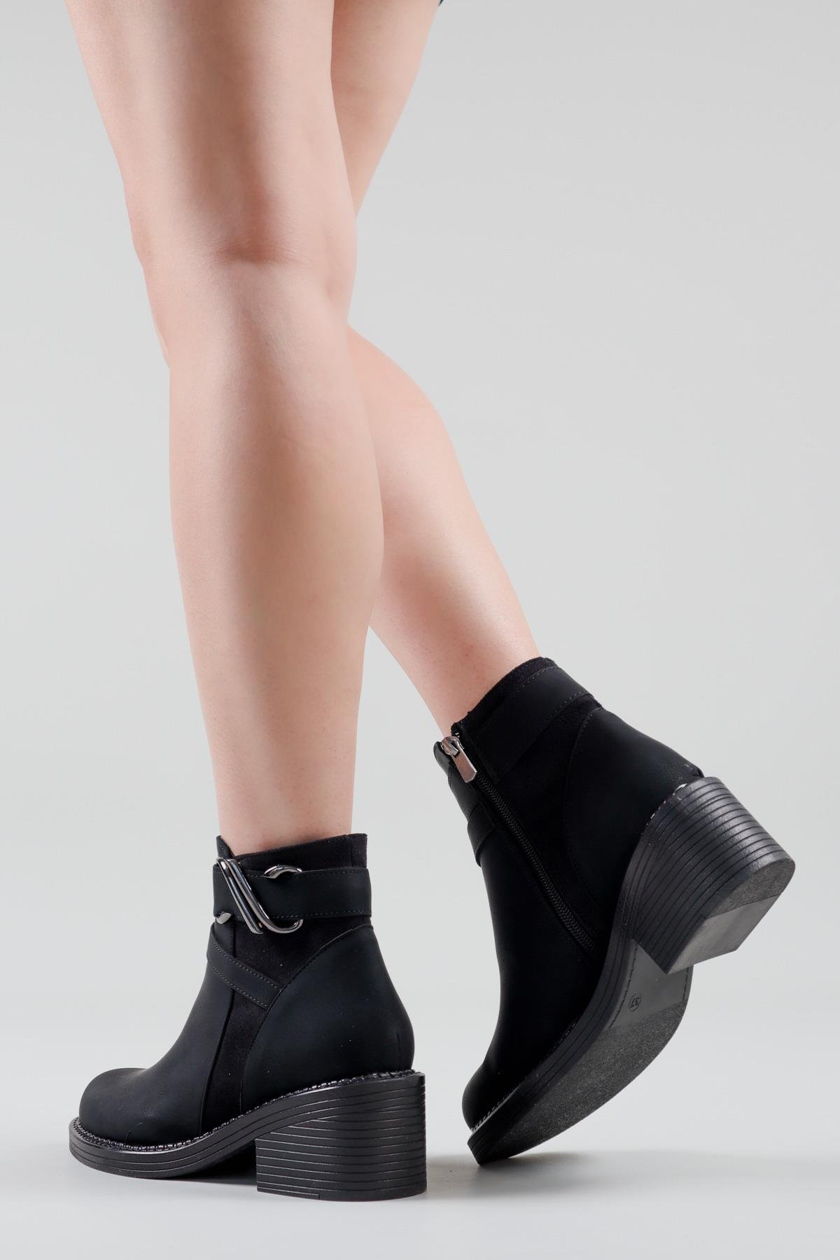 JOVANA Süet-Cilt Kadın Topuklu Bot SİYAHBOT