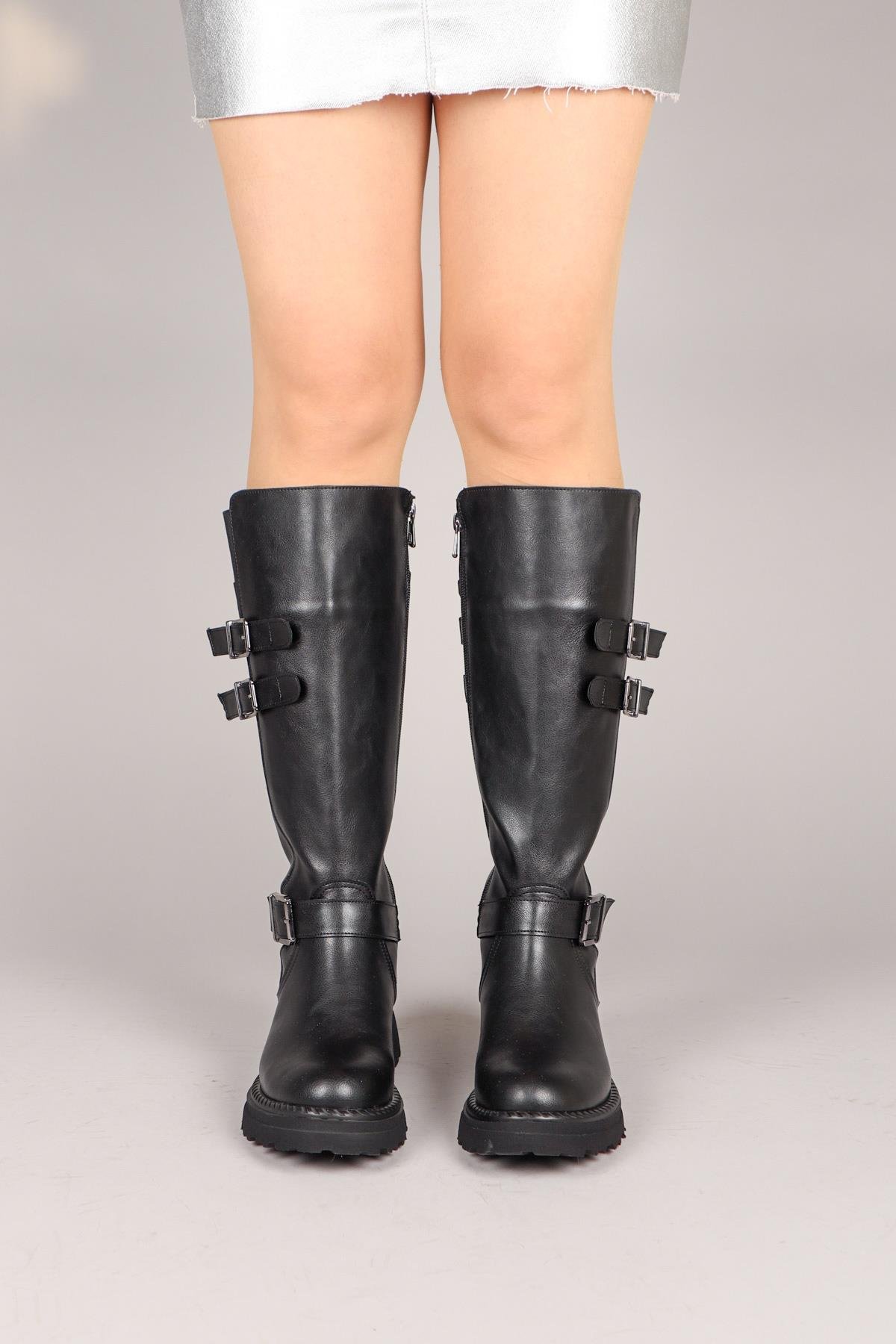 JUNA Kemer Detaylı Cilt Çizme SİYAHÇİZME 