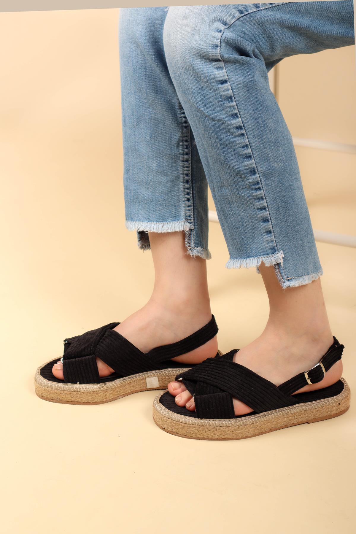 Kadife Çapraz Sandelet SİYAHSANDALET