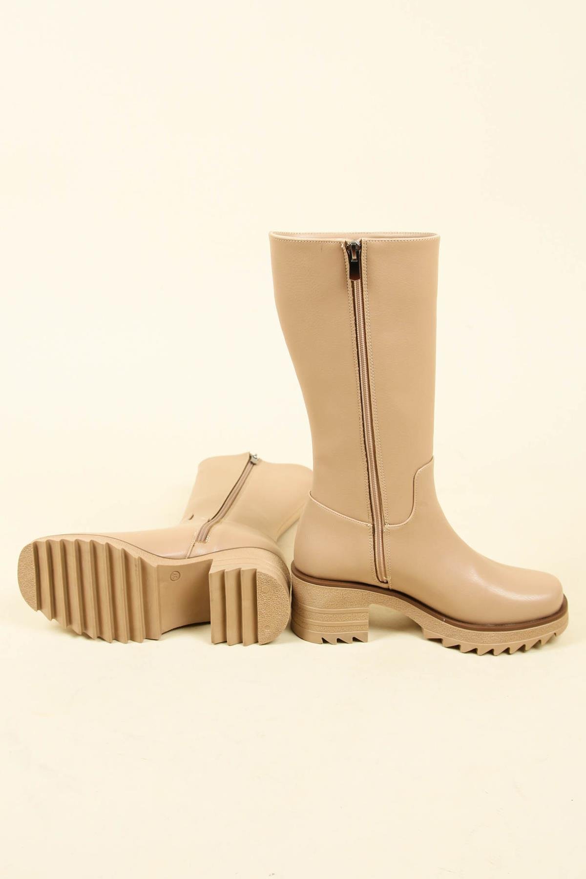 Kalın Topuk Cilt Yarım Çizme NUDEÇİZME 