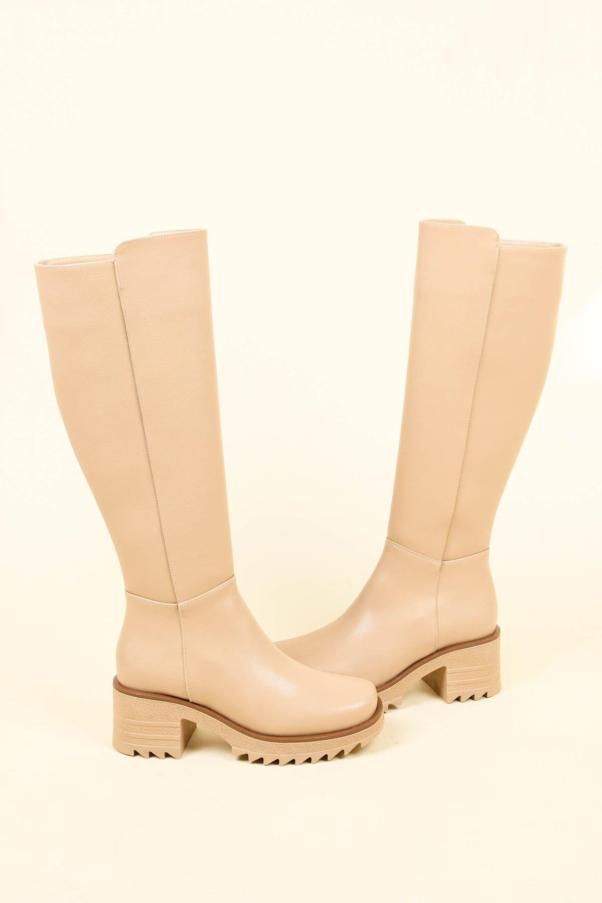 Kalın Topuklu Cilt Çizme NUDEÇİZME 