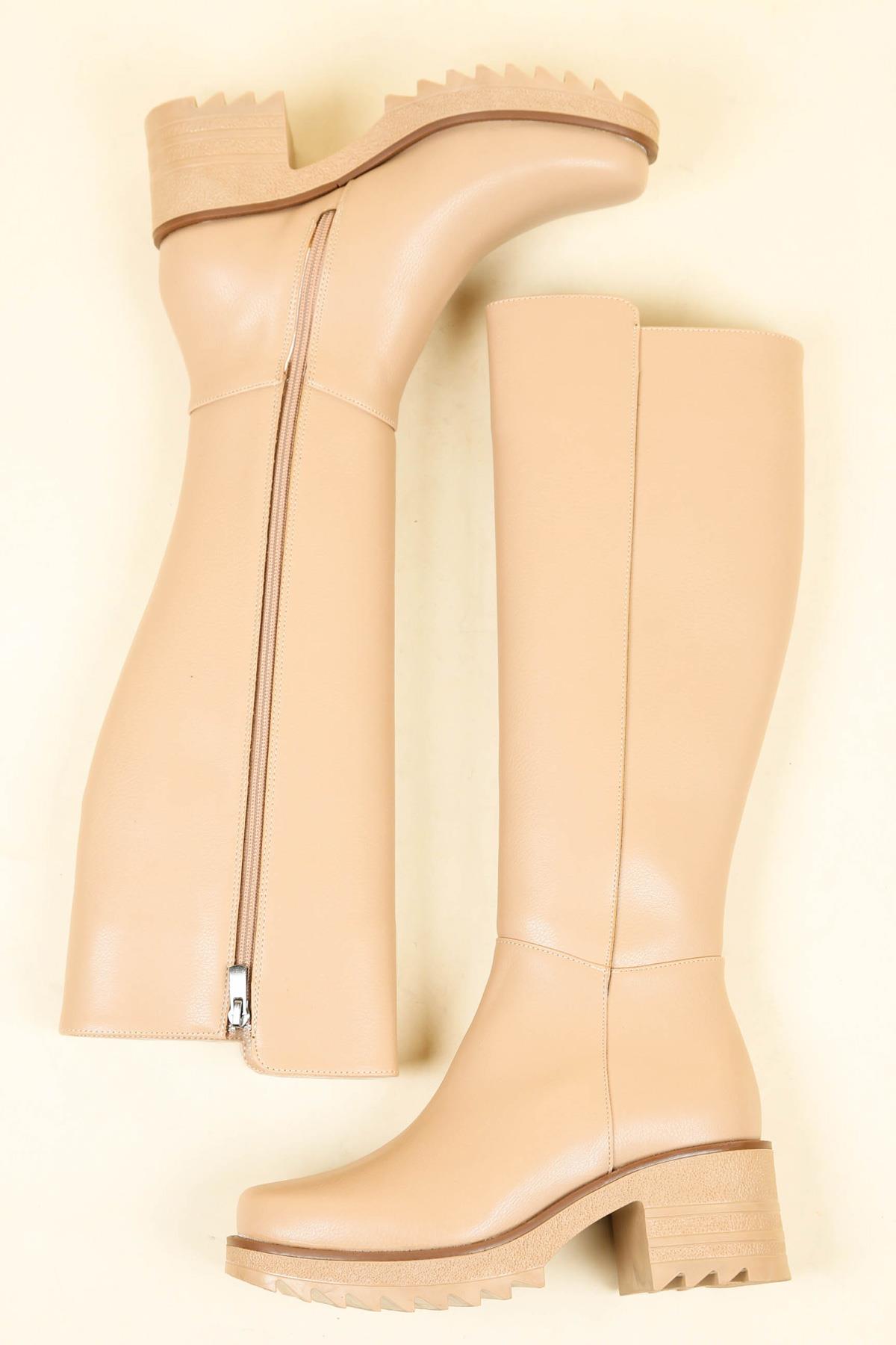 Kalın Topuklu Cilt Çizme NUDEÇİZME 