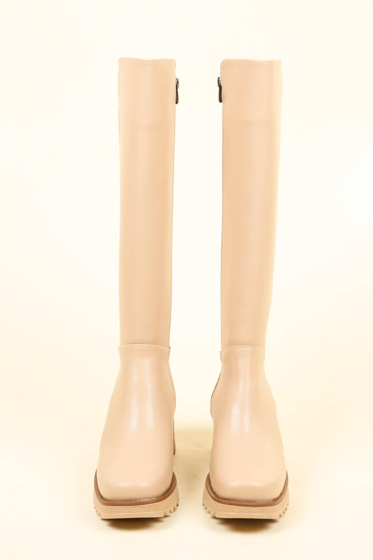 Kalın Topuklu Cilt Çizme NUDEÇİZME 