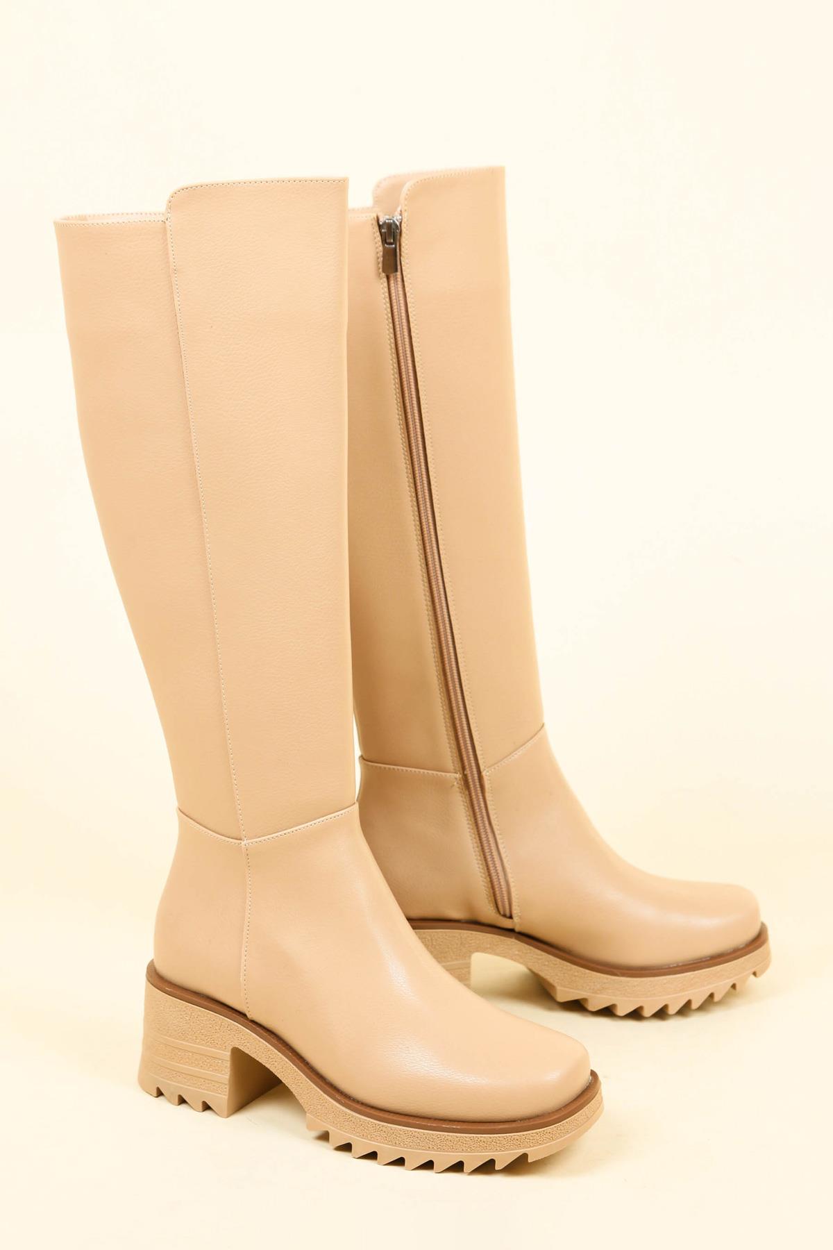 Kalın Topuklu Cilt Çizme NUDEÇİZME 