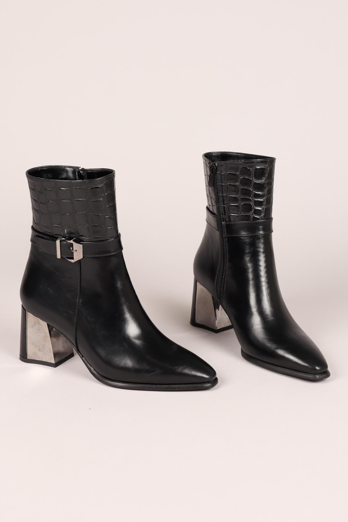 KATYA Kroko Detaylı Topuklu Bot SİYAHBOT