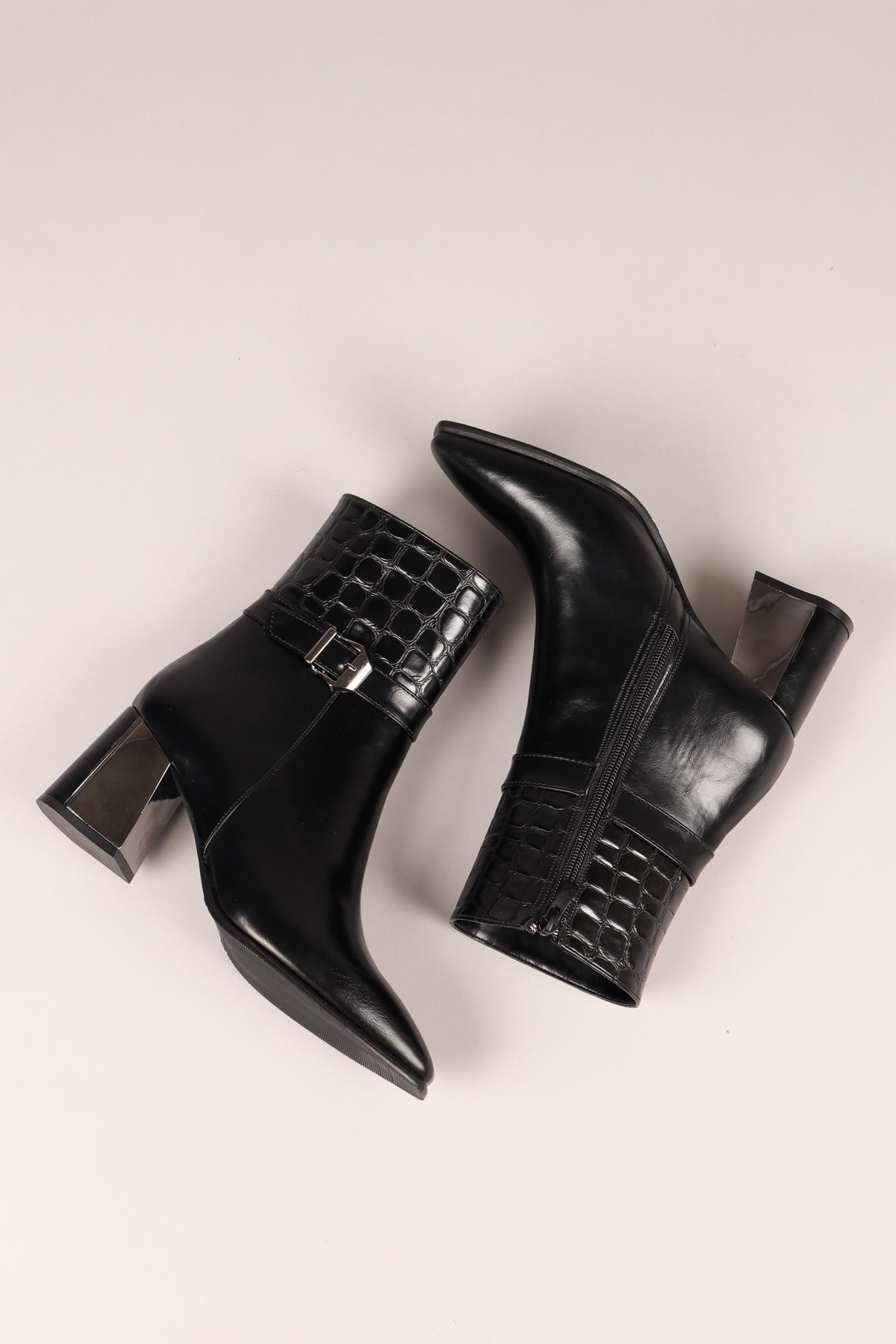 KATYA Kroko Detaylı Topuklu Bot SİYAHBOT