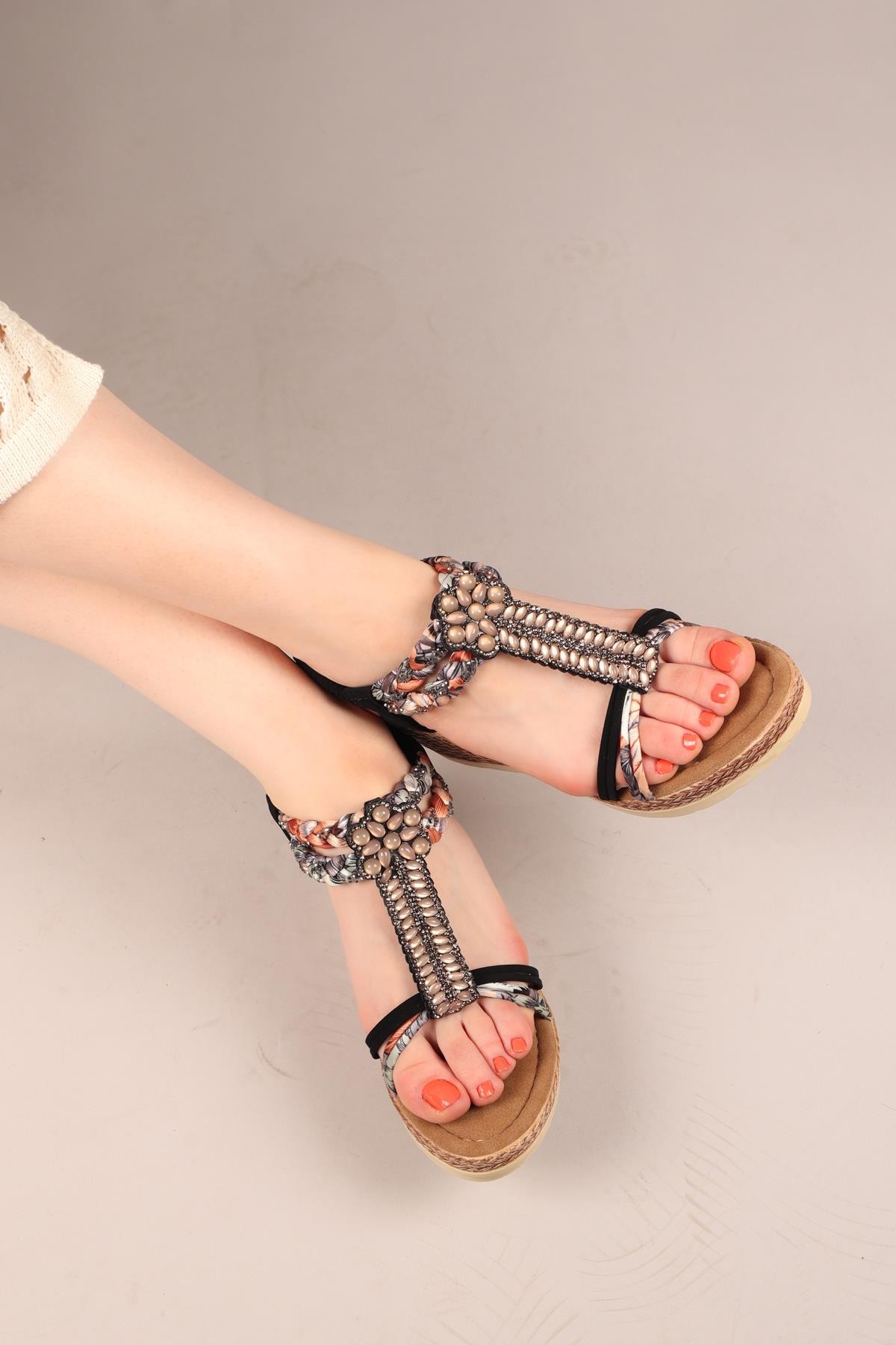 KAVON Saten Örgülü Dolgu Topuklu Ayakkabı SİYAHDOLGU TOPUKLU