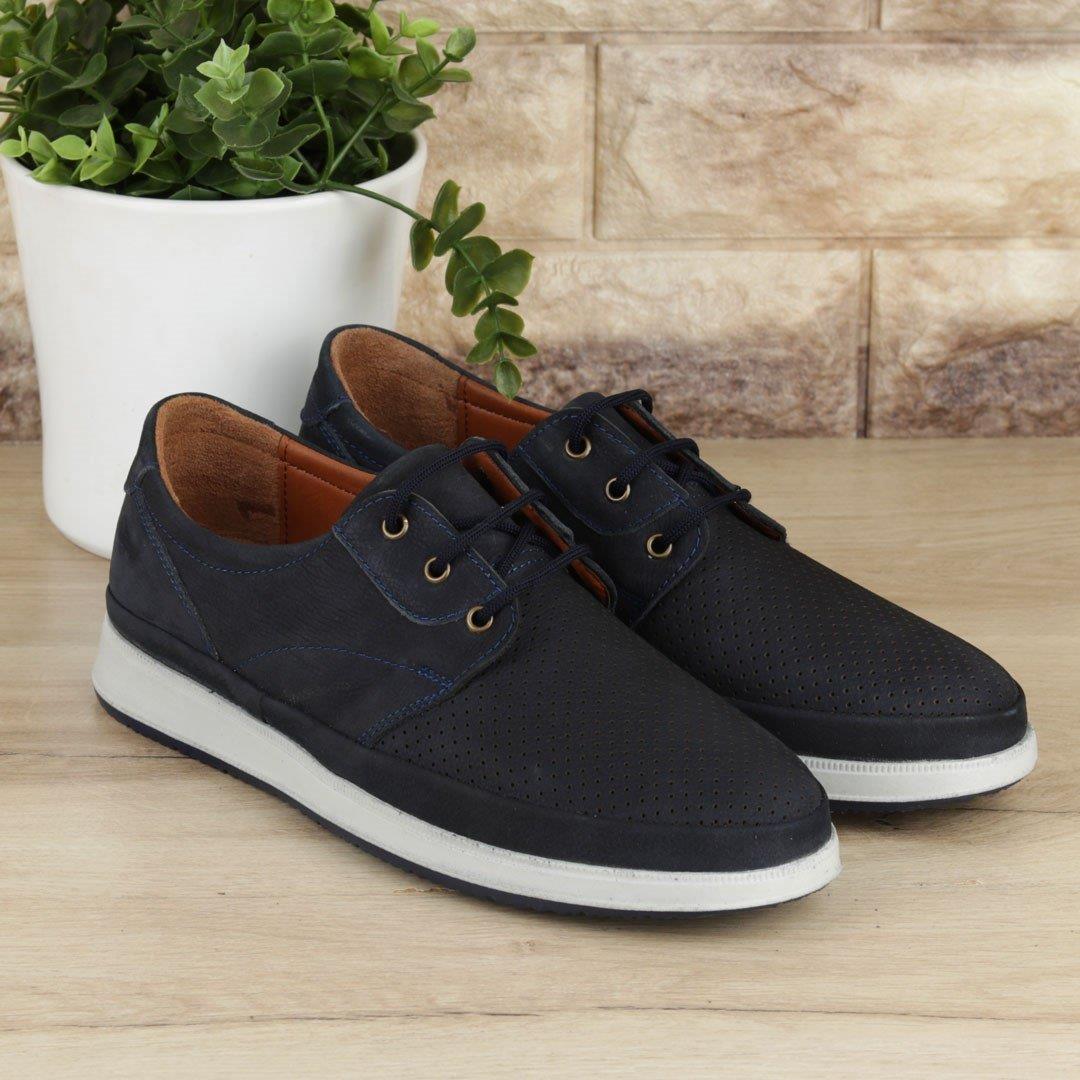 Lacivert Bağcıklı Hakiki Deri Erkek Günlük Ayakkabı