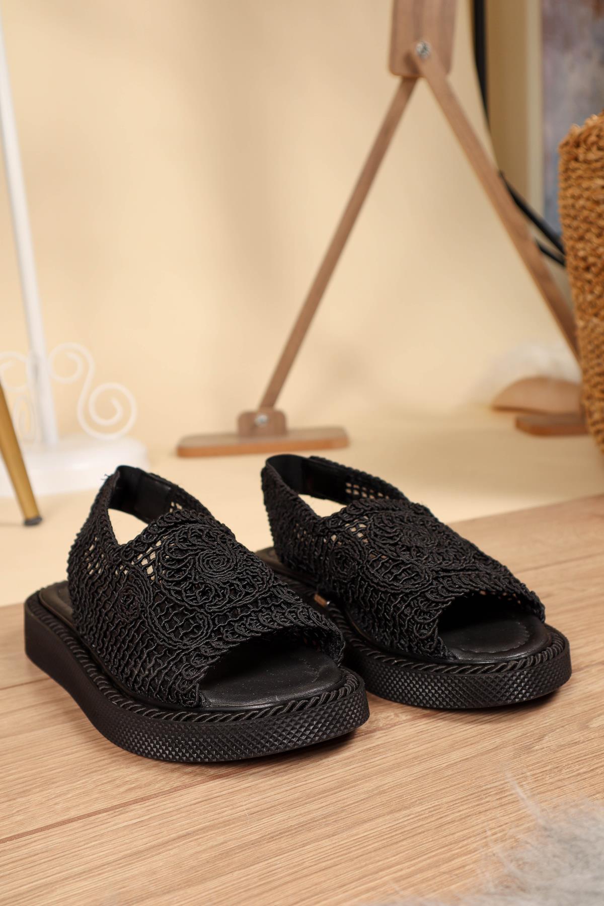 Lastikli Örgü Sandalet SİYAHSANDALET
