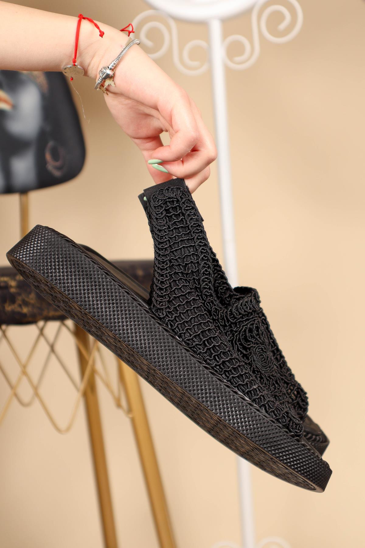 Lastikli Örgü Sandalet SİYAHSANDALET