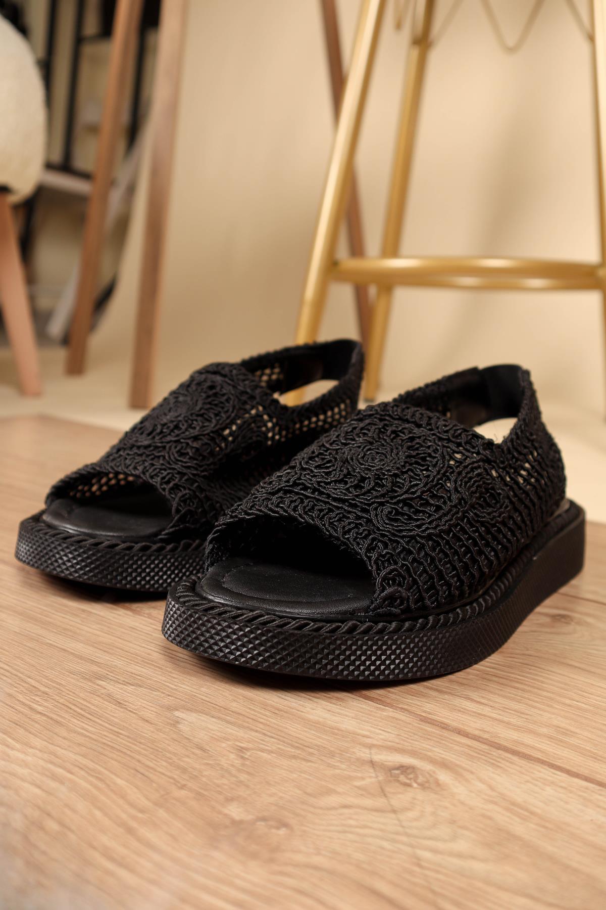 Lastikli Örgü Sandalet SİYAHSANDALET